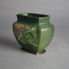 Antique Roseville Art Pottery Pillow Vase with Rosecraft Panel C1915