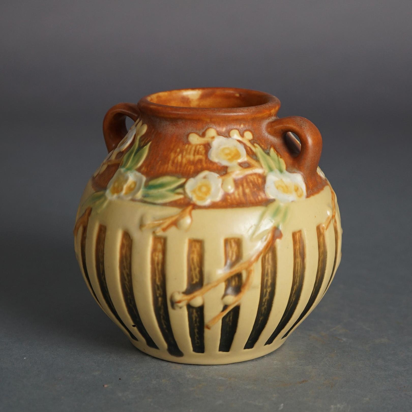 Arts and Crafts Antique Roseville Art Pottery Vase With Cherry Blossom Pattern C1920