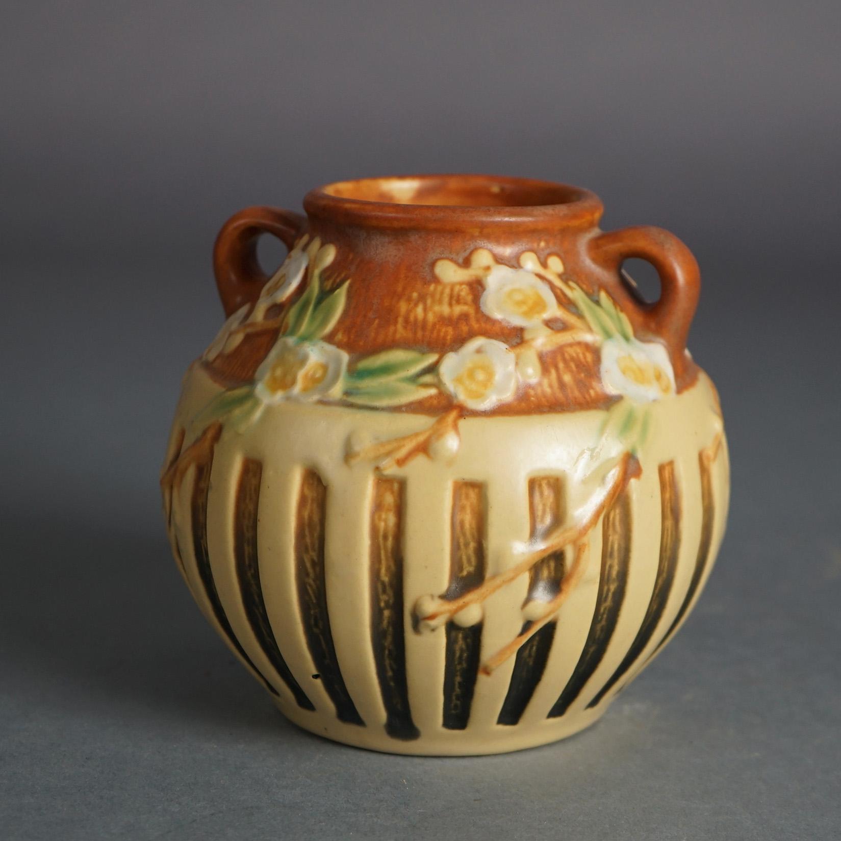 Antique Roseville Art Pottery Vase With Cherry Blossom Pattern C1920 1