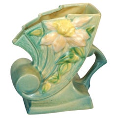 Antique Roseville Clematis Art Pottery Cornucopia Form Handled Vase, circa 1930