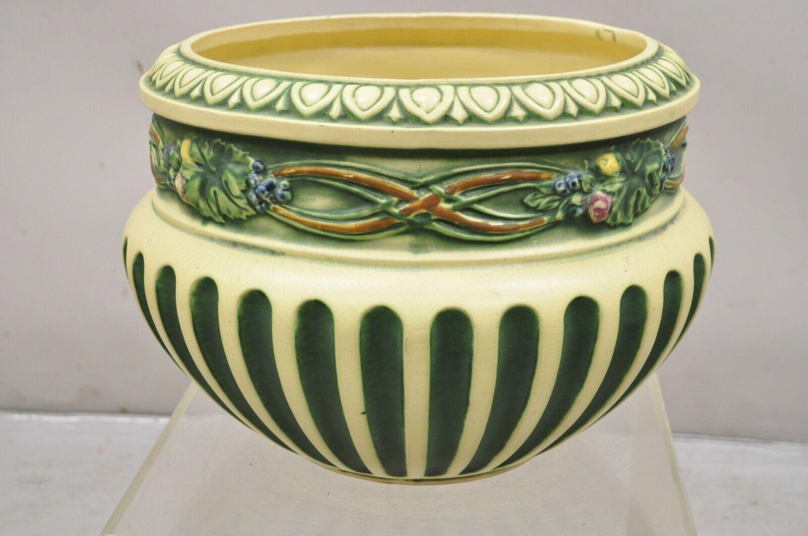 Antique Roseville Corinthian Pattern Jardiniere Planter and Rare Low Pedestal In Good Condition For Sale In Philadelphia, PA