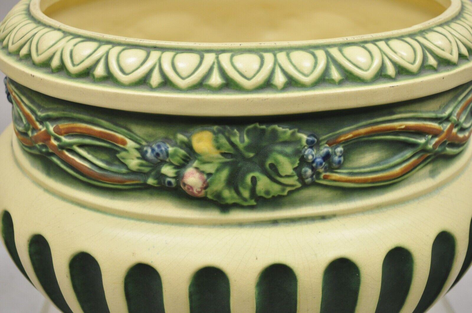 Early 20th Century Antique Roseville Corinthian Pattern Jardiniere Planter and Rare Low Pedestal For Sale