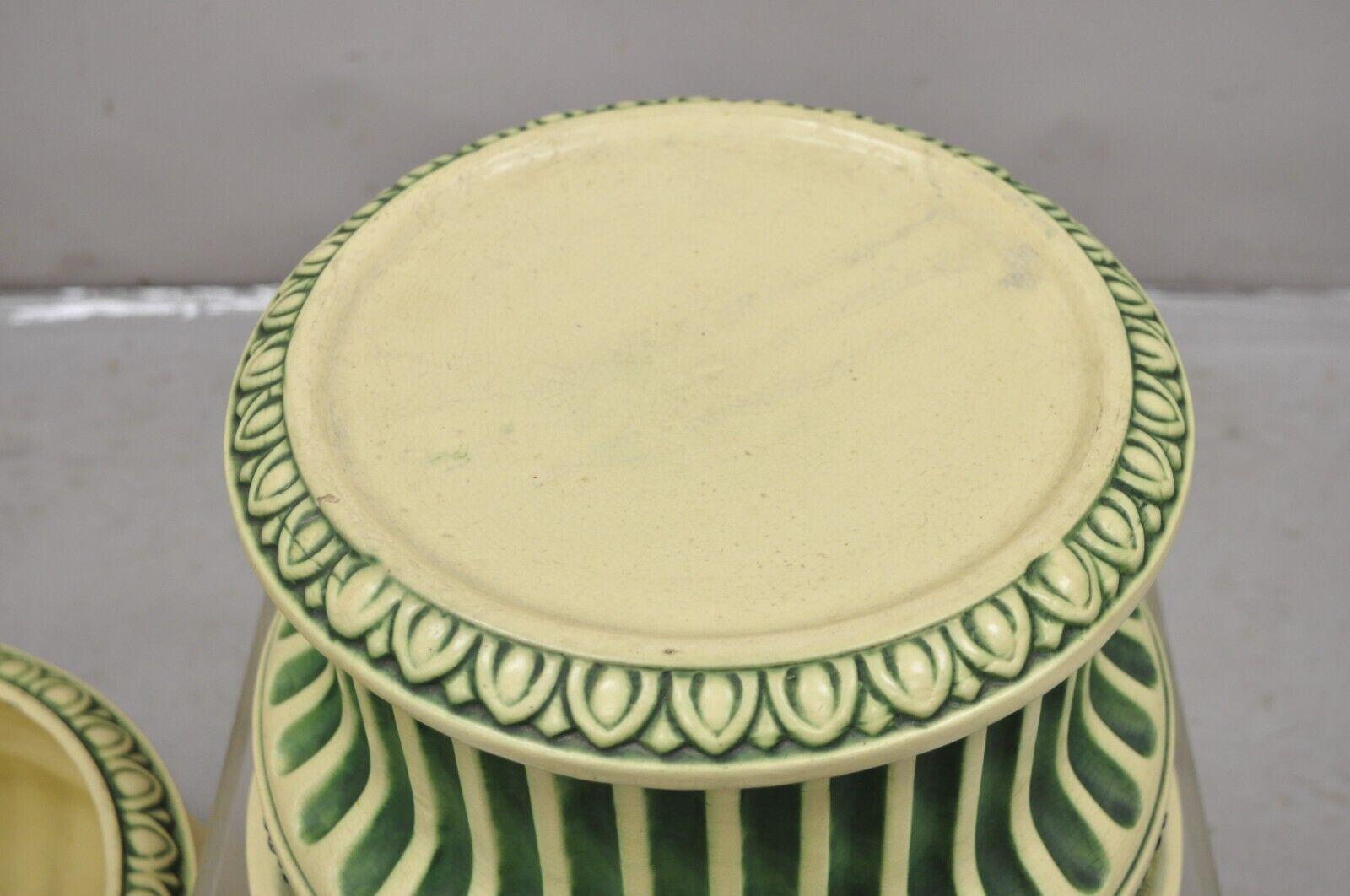 Ceramic Antique Roseville Corinthian Pattern Jardiniere Planter and Rare Low Pedestal For Sale