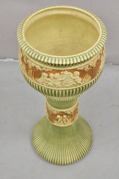 Antique Roseville Donatello Cherubs Art Pottery Jardiniere & Pedestal Flower Pot
