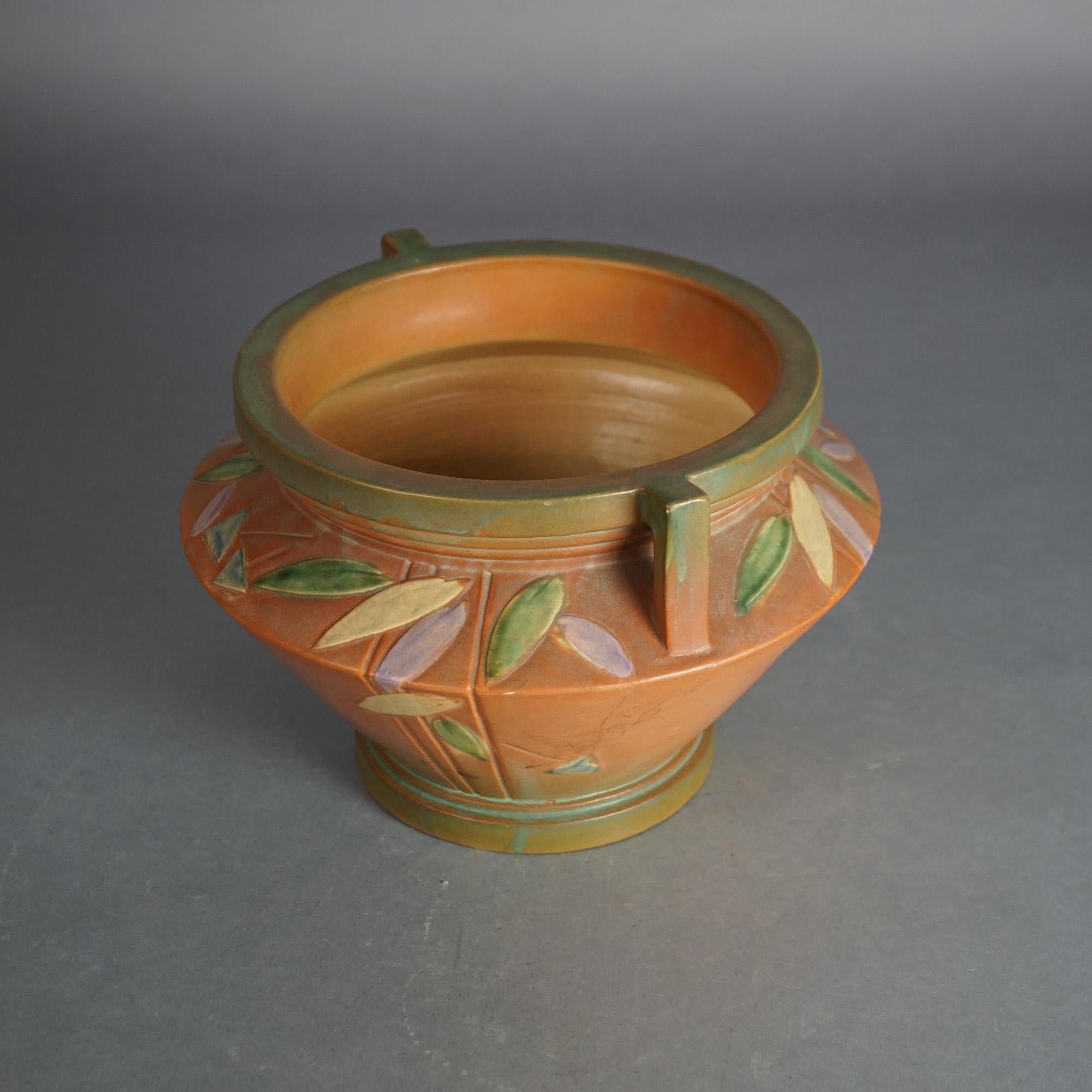 Antique Roseville Double Handled Art Pottery Jardiniere, Futura Pattern C1920 In Good Condition In Big Flats, NY