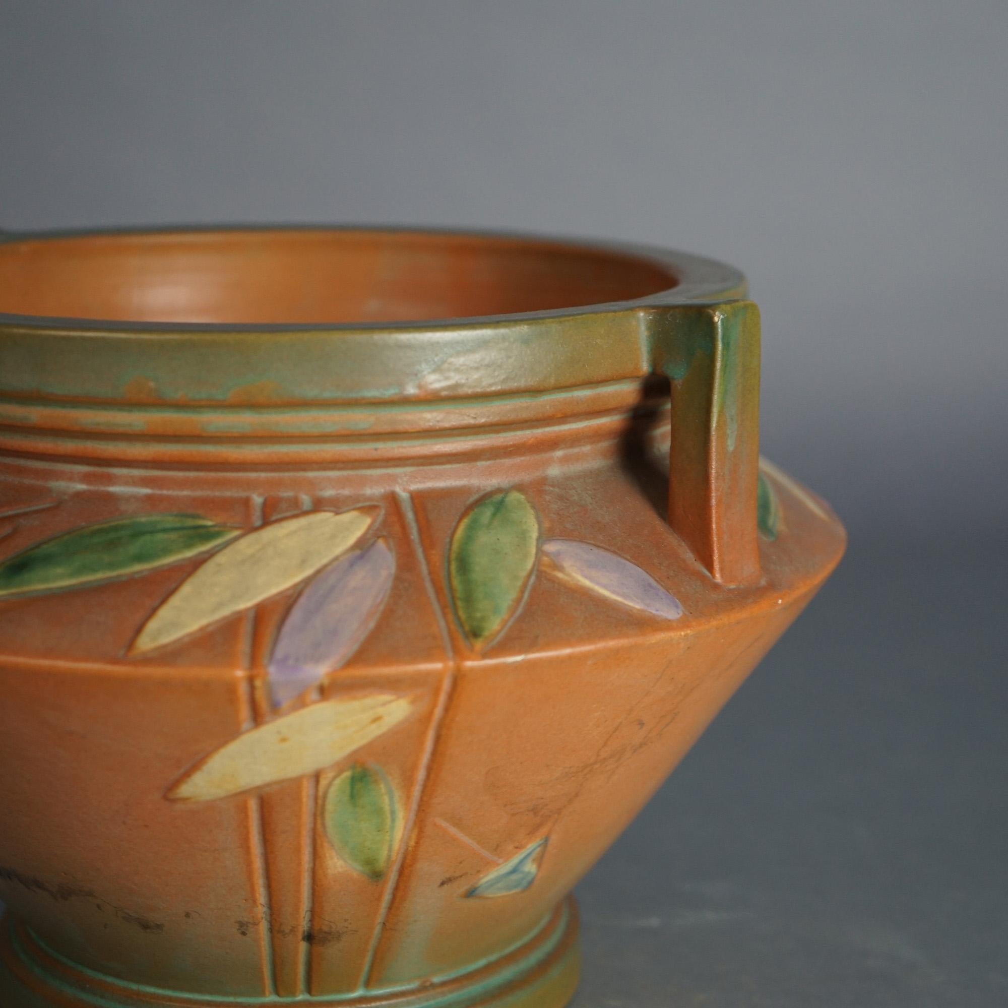 Antique Roseville Double Handled Art Pottery Jardiniere, Futura Pattern C1920 2