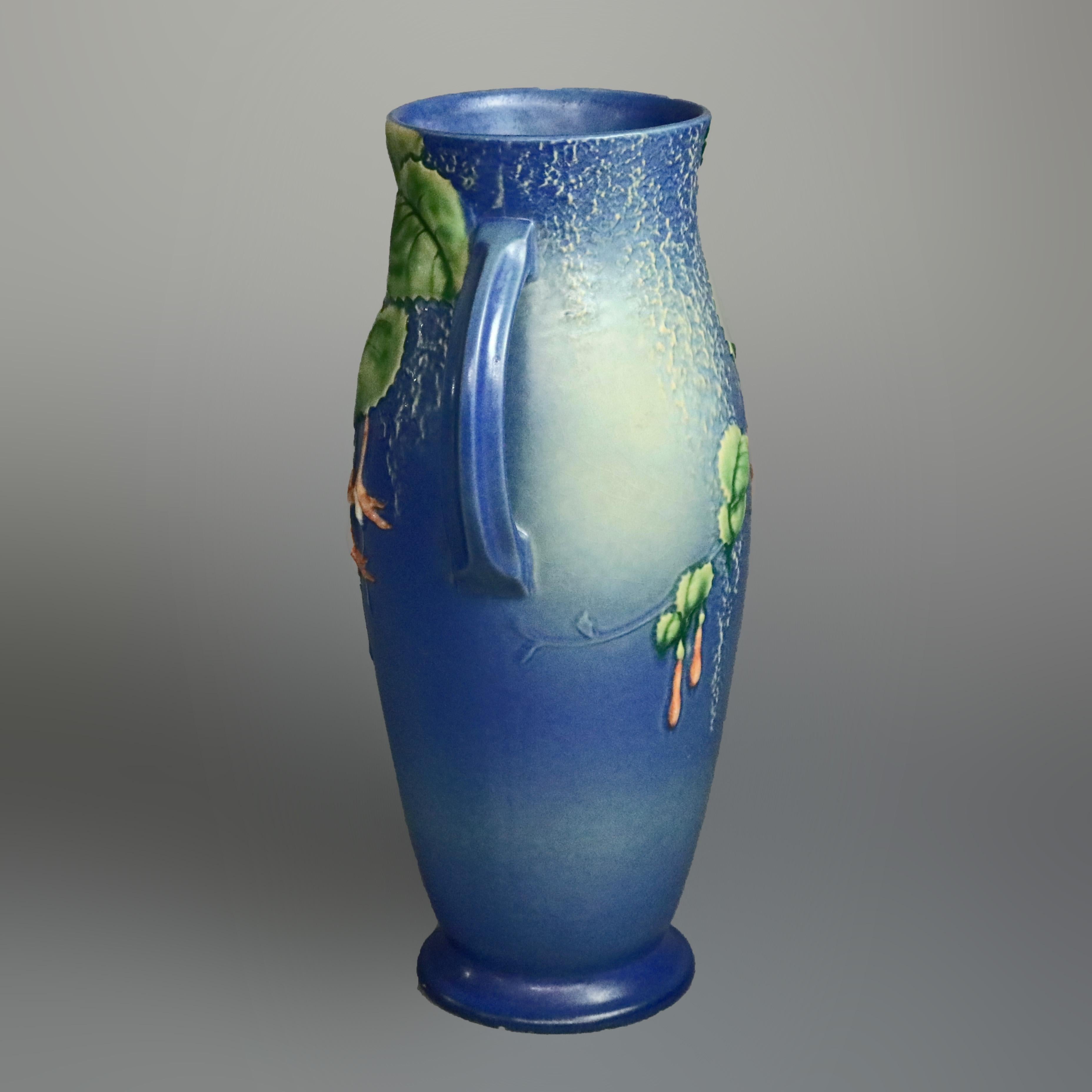 20th Century Antique Roseville Fushia Art Pottery Handled Vase Circa 1930’s