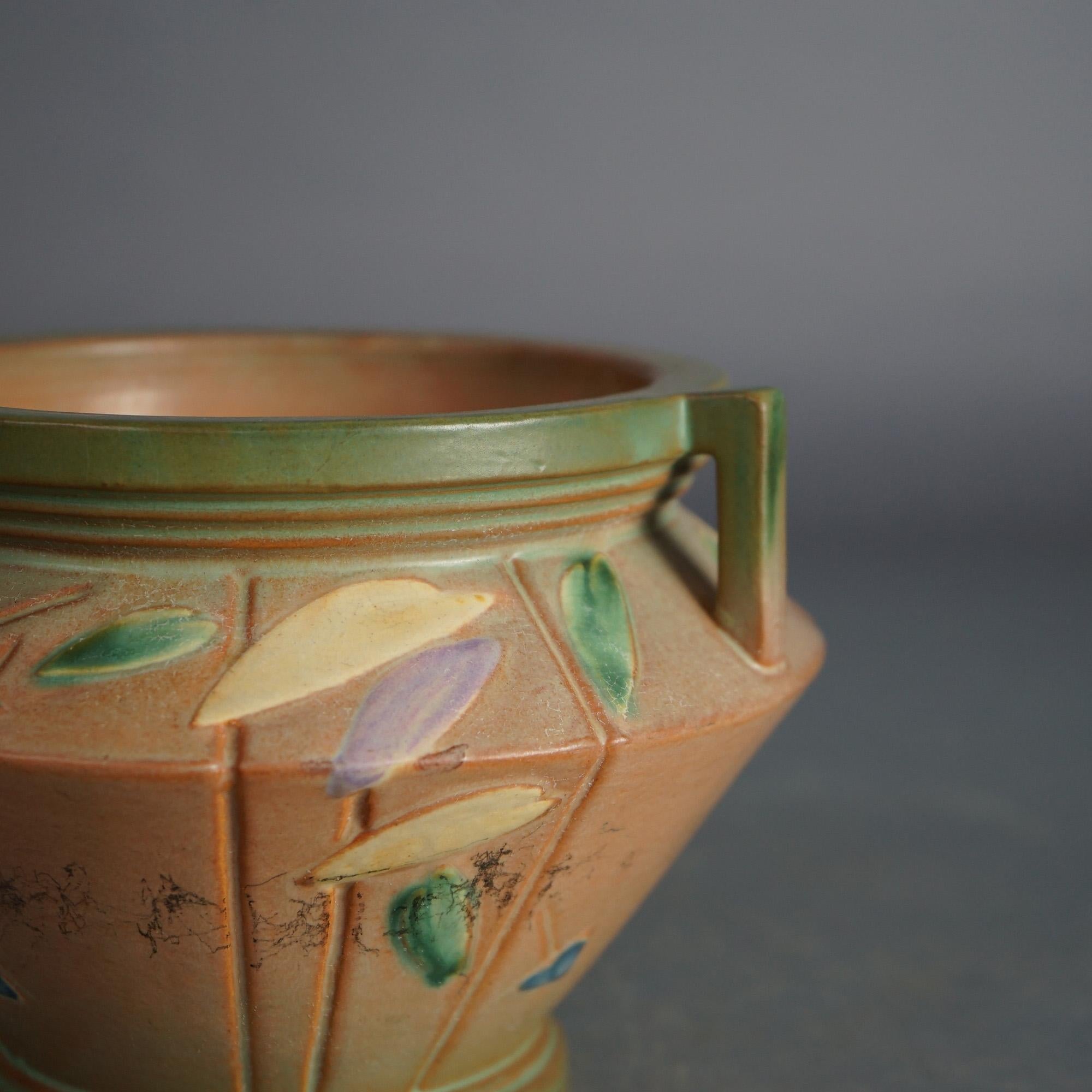 Arts and Crafts Antique Roseville Futura Art Pottery Jardiniere with Stylized Leaves C1920