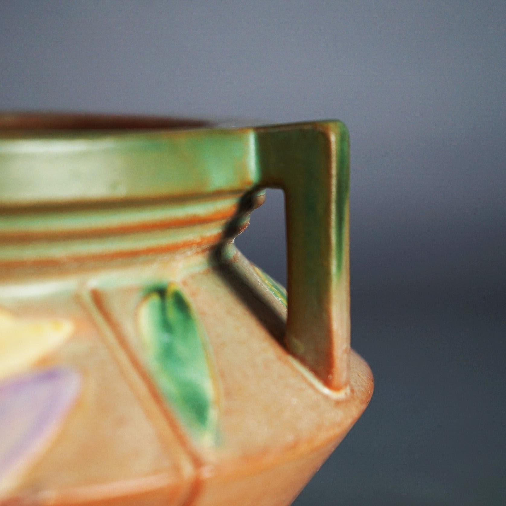 Antique Roseville Futura Art Pottery Jardiniere with Stylized Leaves C1920 In Good Condition In Big Flats, NY