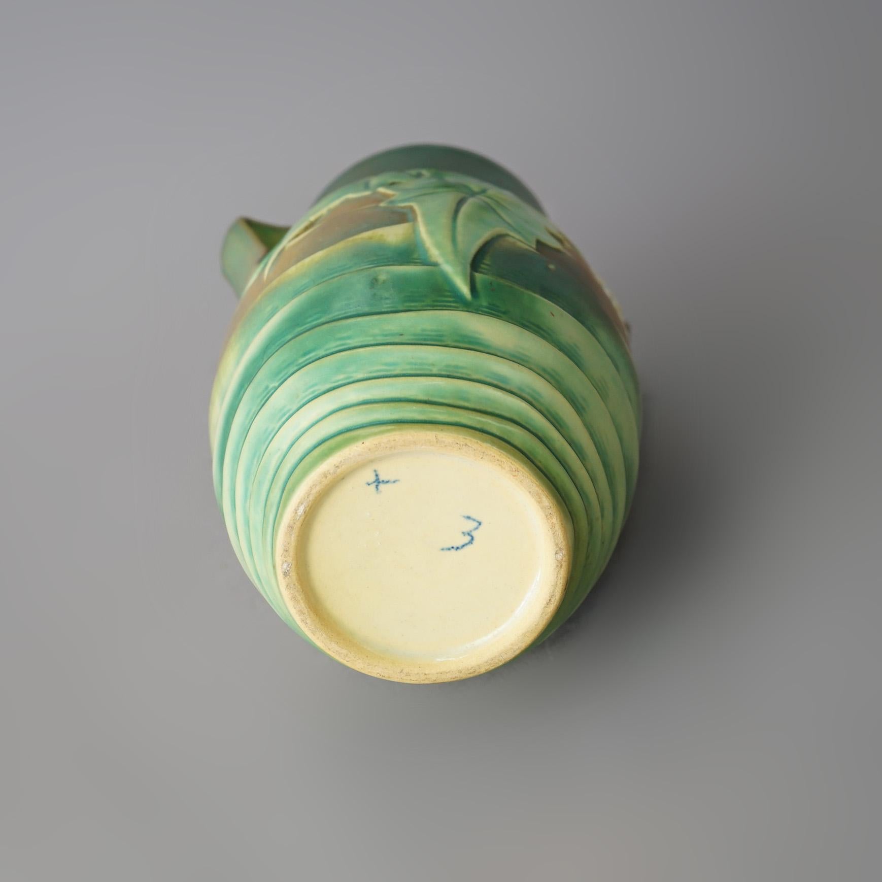 American Antique Roseville Luffa Green Art Pottery Flower Vase Circa 1930 For Sale