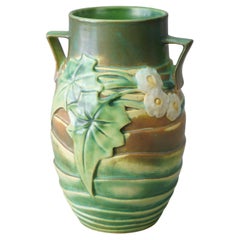 Antique Roseville Luffa Green Art Pottery Flower Vase Circa 1930
