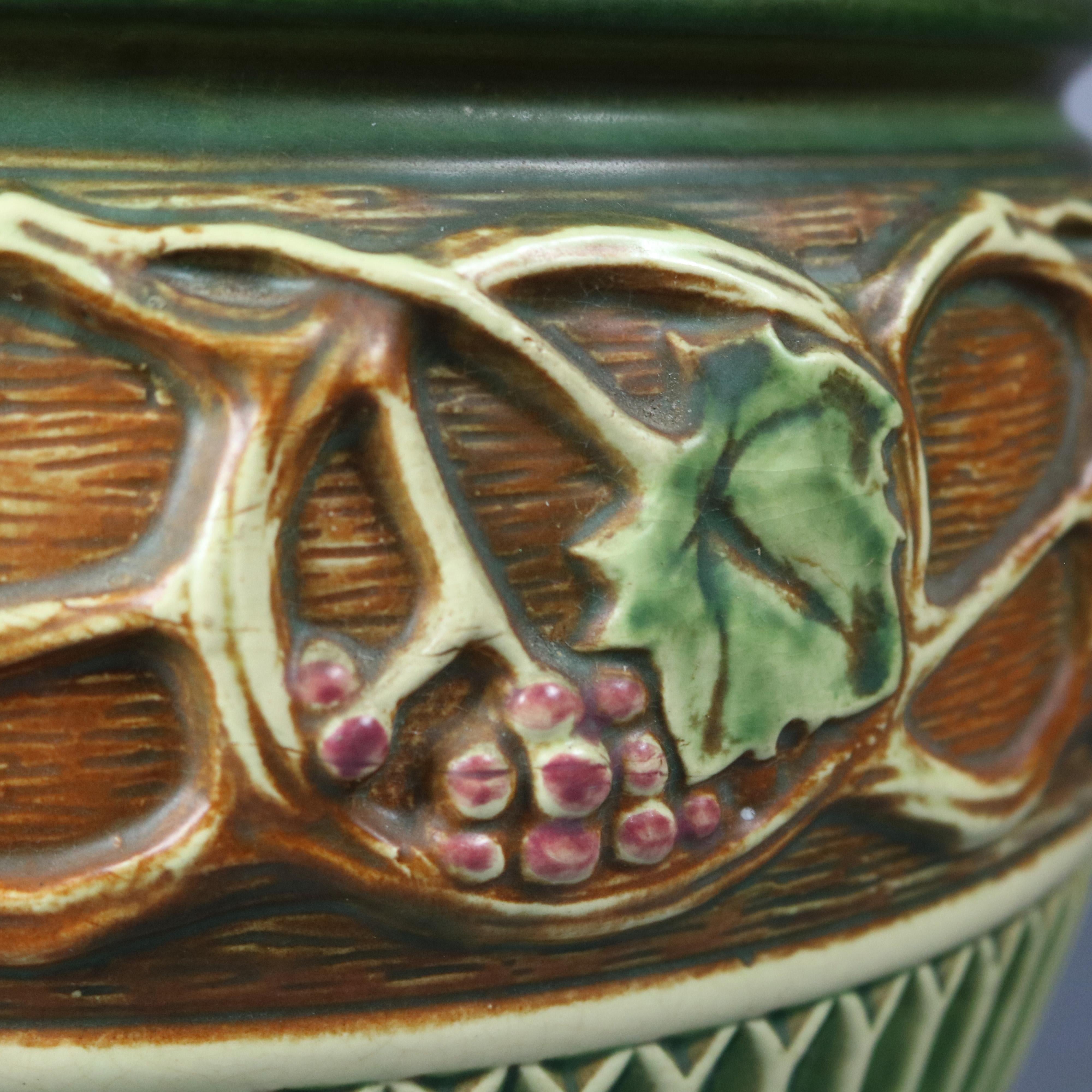Antique Roseville Normandy Grape & Leaf Art Pottery Jardiniere Circa 1930 1