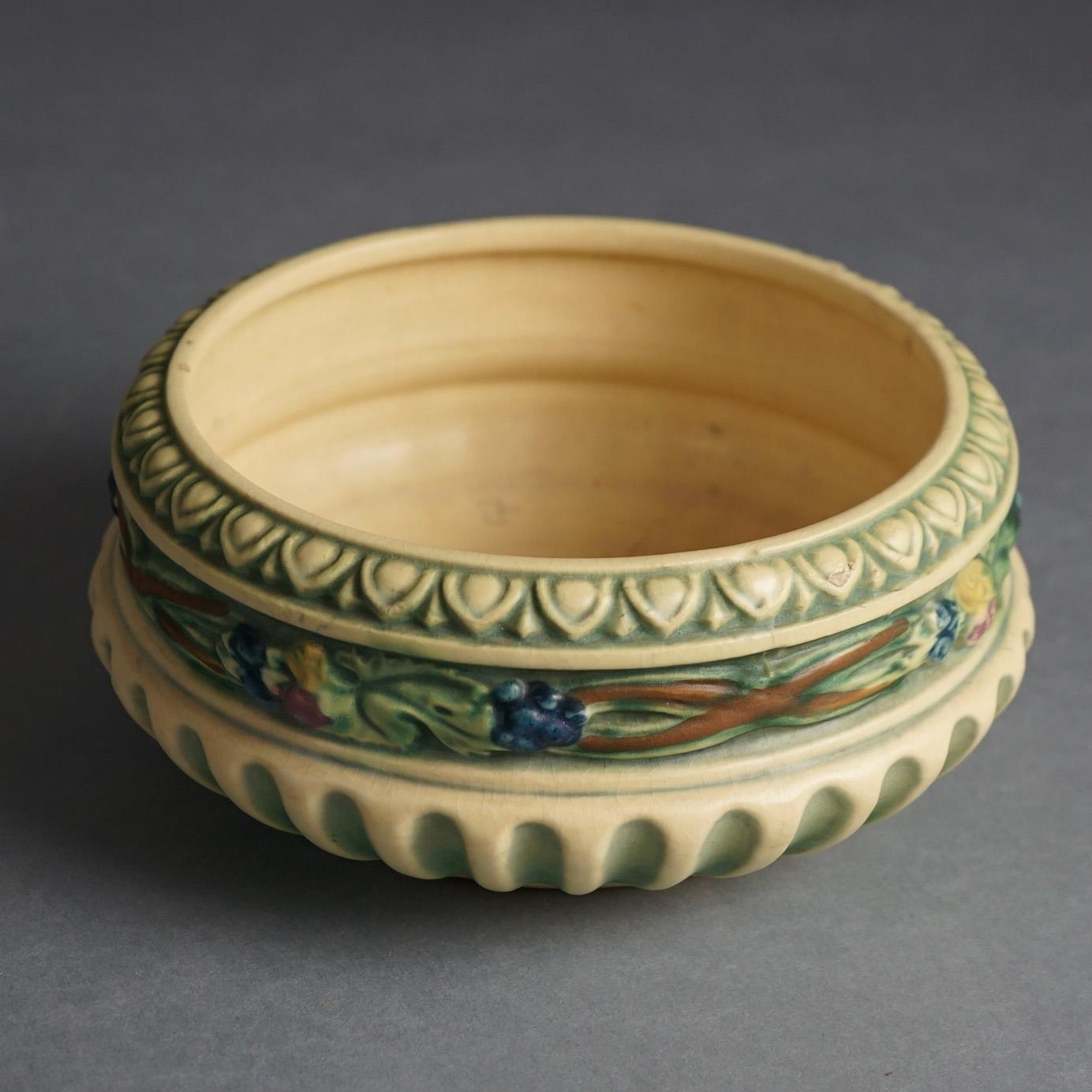 Arts and Crafts Antique Roseville Pottery Bowl With Corinthian Pattern C1923