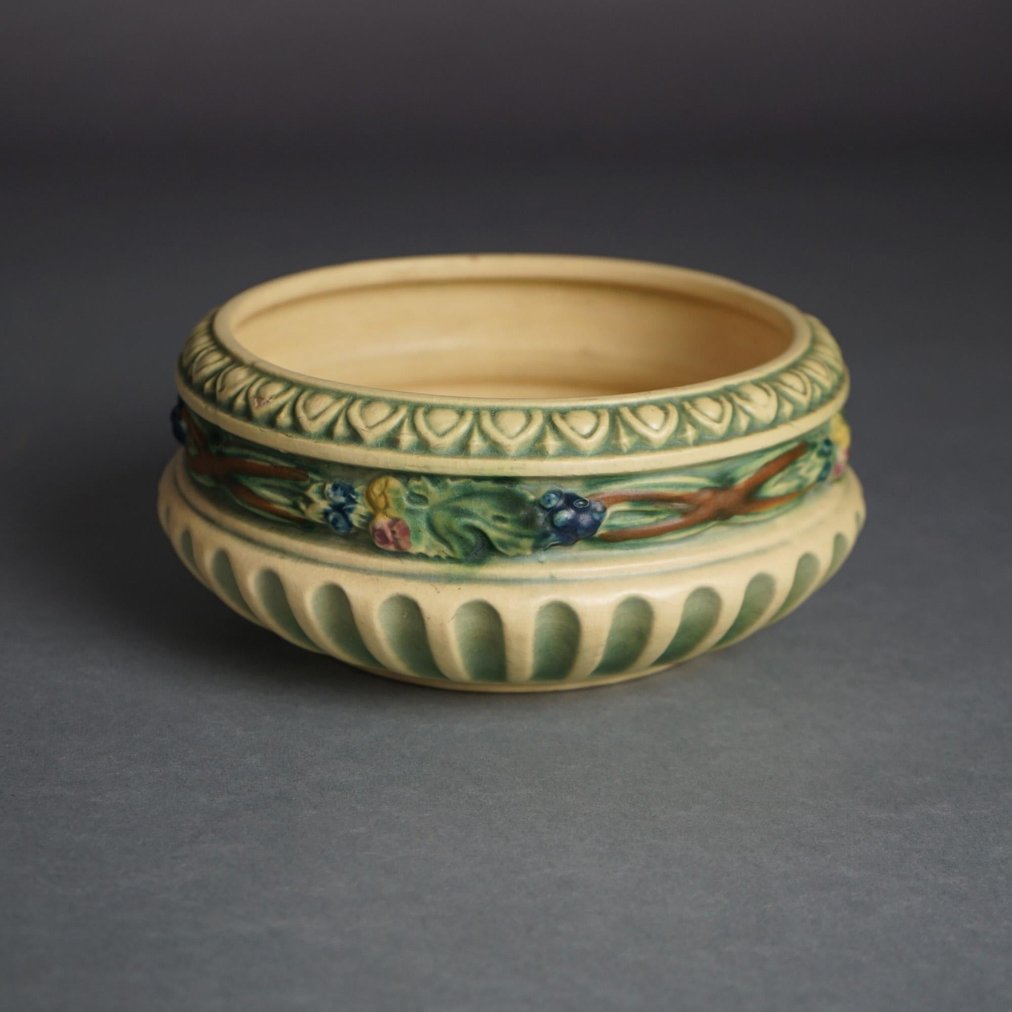 Antique Roseville Pottery Bowl With Corinthian Pattern C1923 In Good Condition In Big Flats, NY