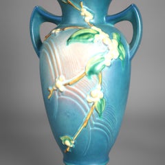 Antique Roseville Snowberry Art Pottery Double Handle Vase C1940