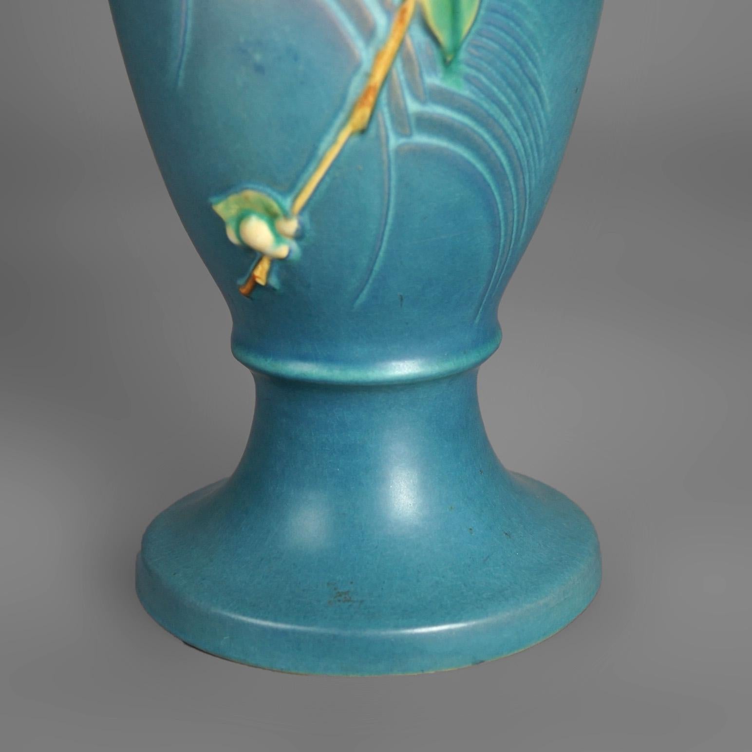 Antique Roseville Snowberry Art Pottery Double Handle Vase C1940 For Sale 1