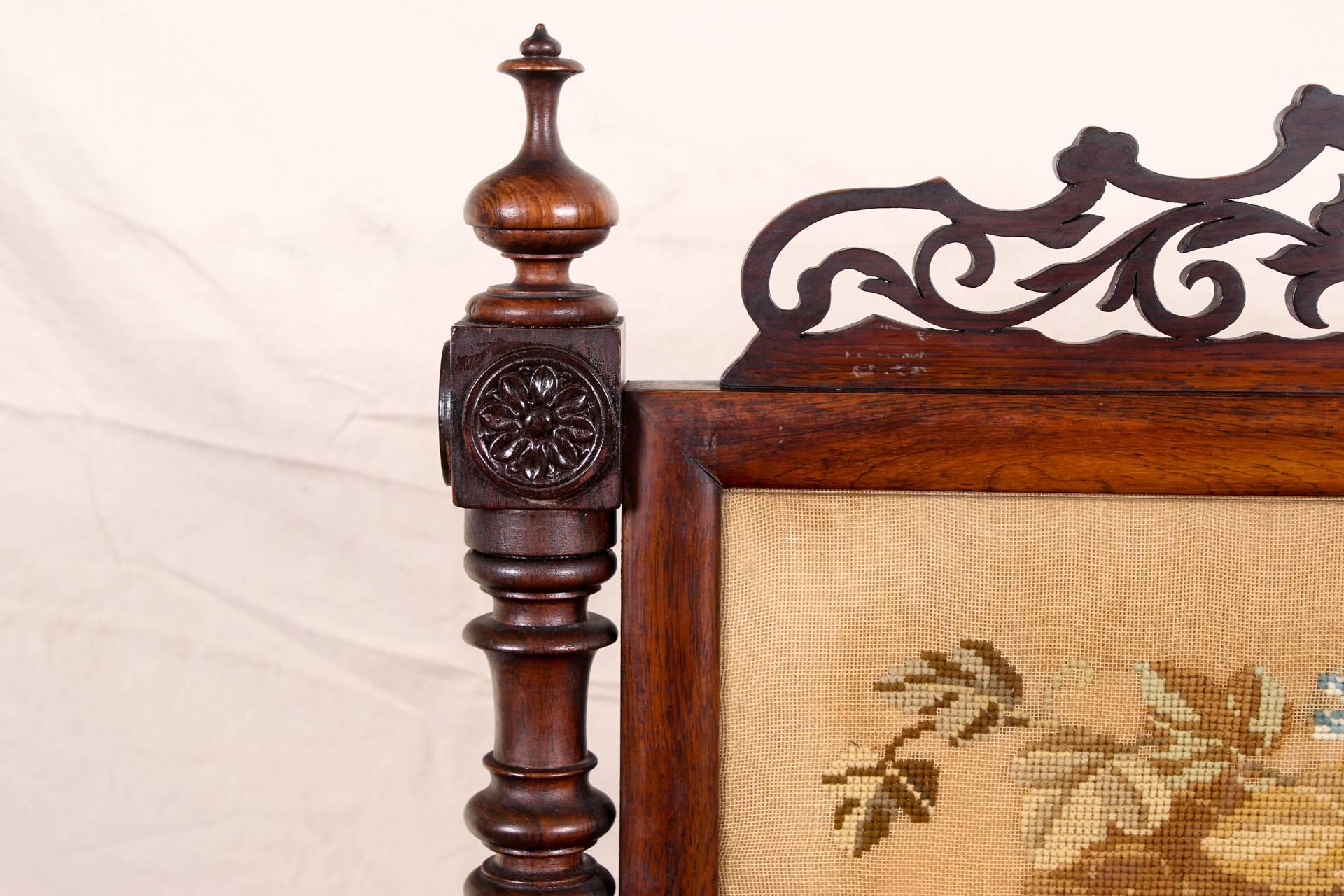 antique needlepoint fireplace screen