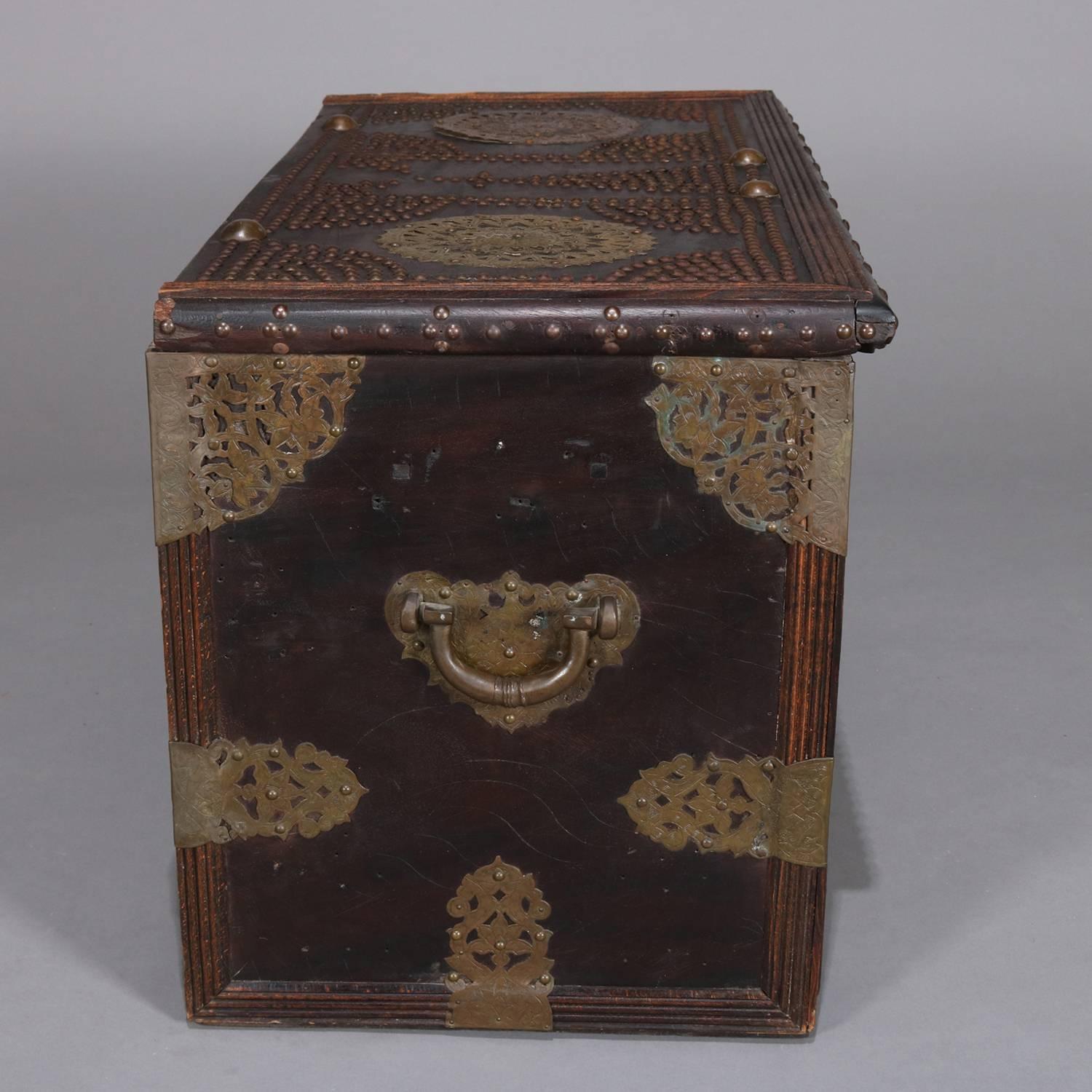 Antique Rosewood and Brass Turkish Marital Bride's Trunk, Early 19th Century In Good Condition In Big Flats, NY