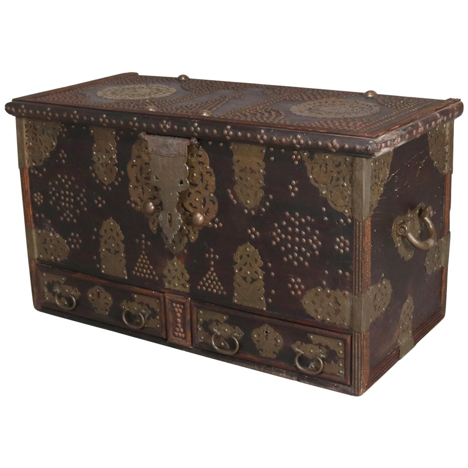 Antique Rosewood and Brass Turkish Marital Bride's Trunk, Early 19th Century