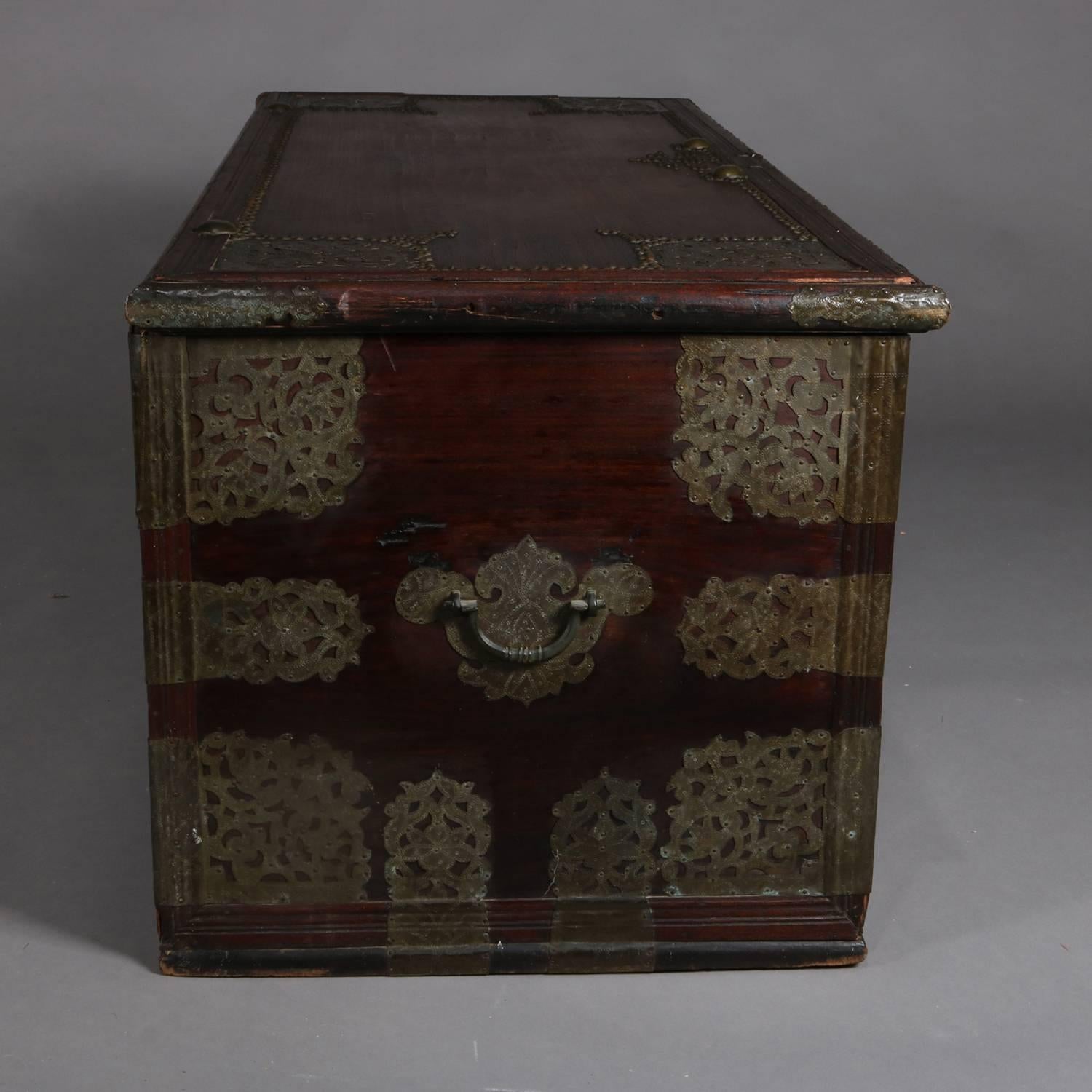 Embossed Antique Rosewood and Brass Turkish Marital Groom's Trunk, Early 19th Century