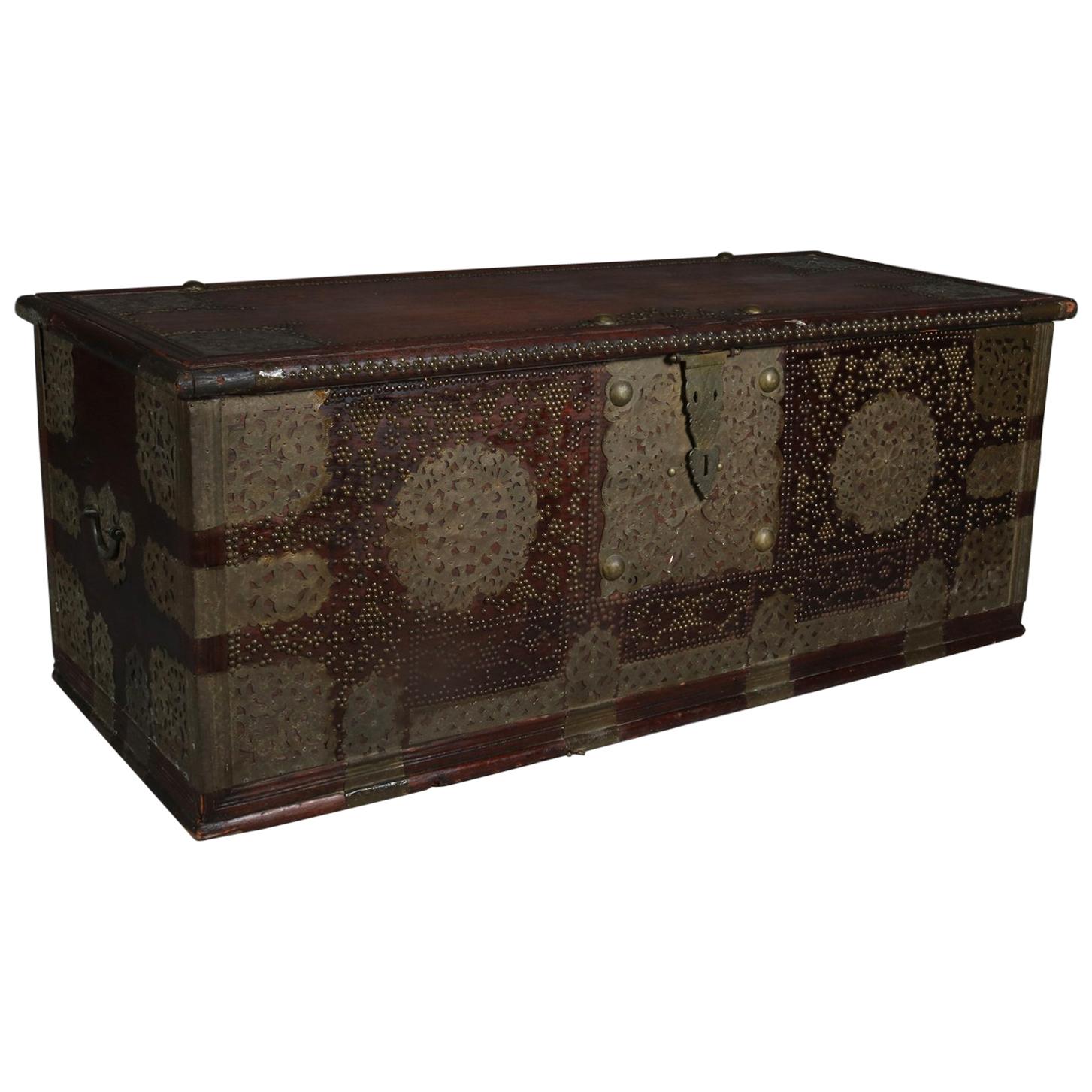Antique Rosewood and Brass Turkish Marital Groom's Trunk, Early 19th Century