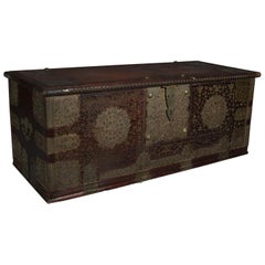 Antique Rosewood and Brass Turkish Marital Groom's Trunk, Early 19th Century