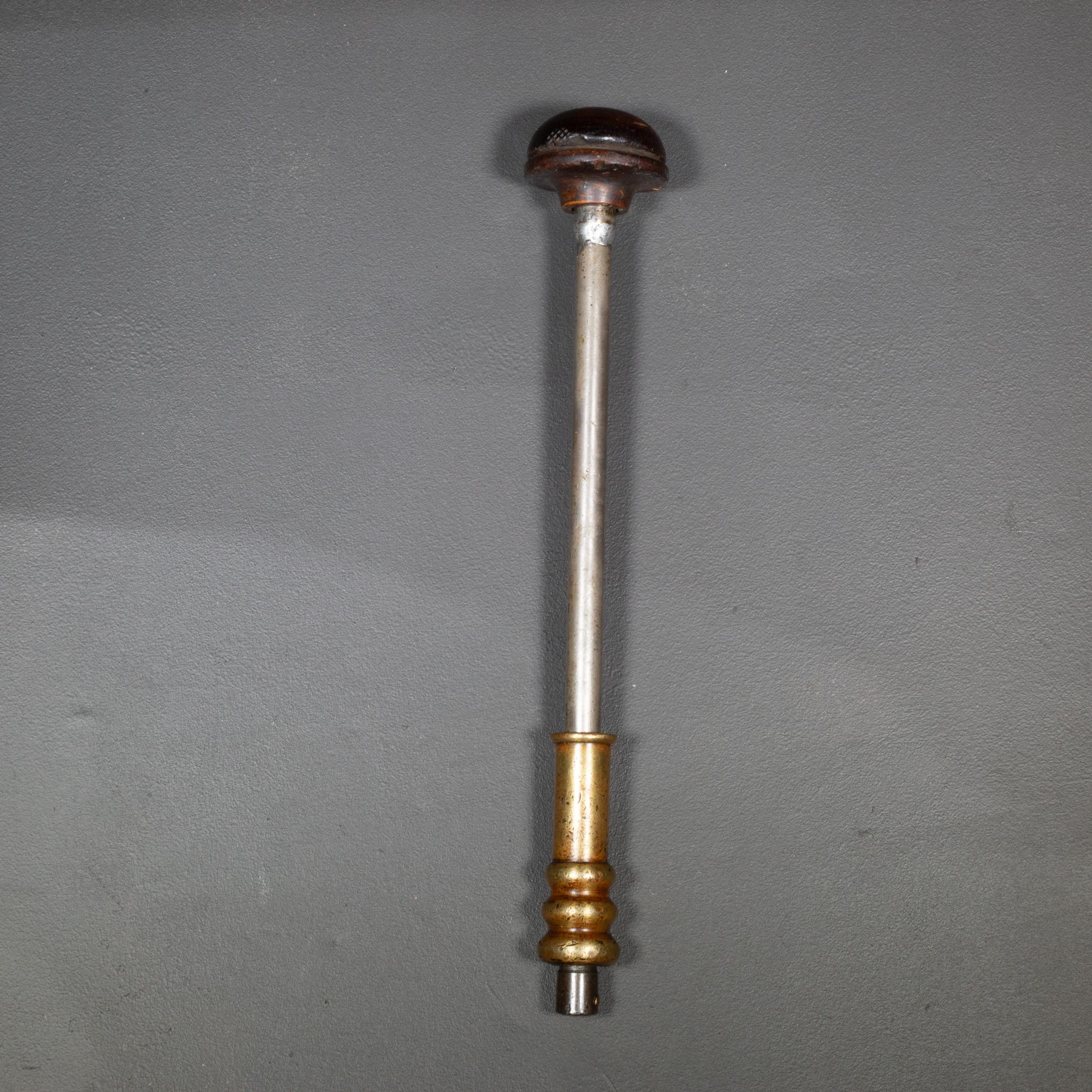 Industrial Antique Rosewood and Bronze Push Drill Brace For Sale