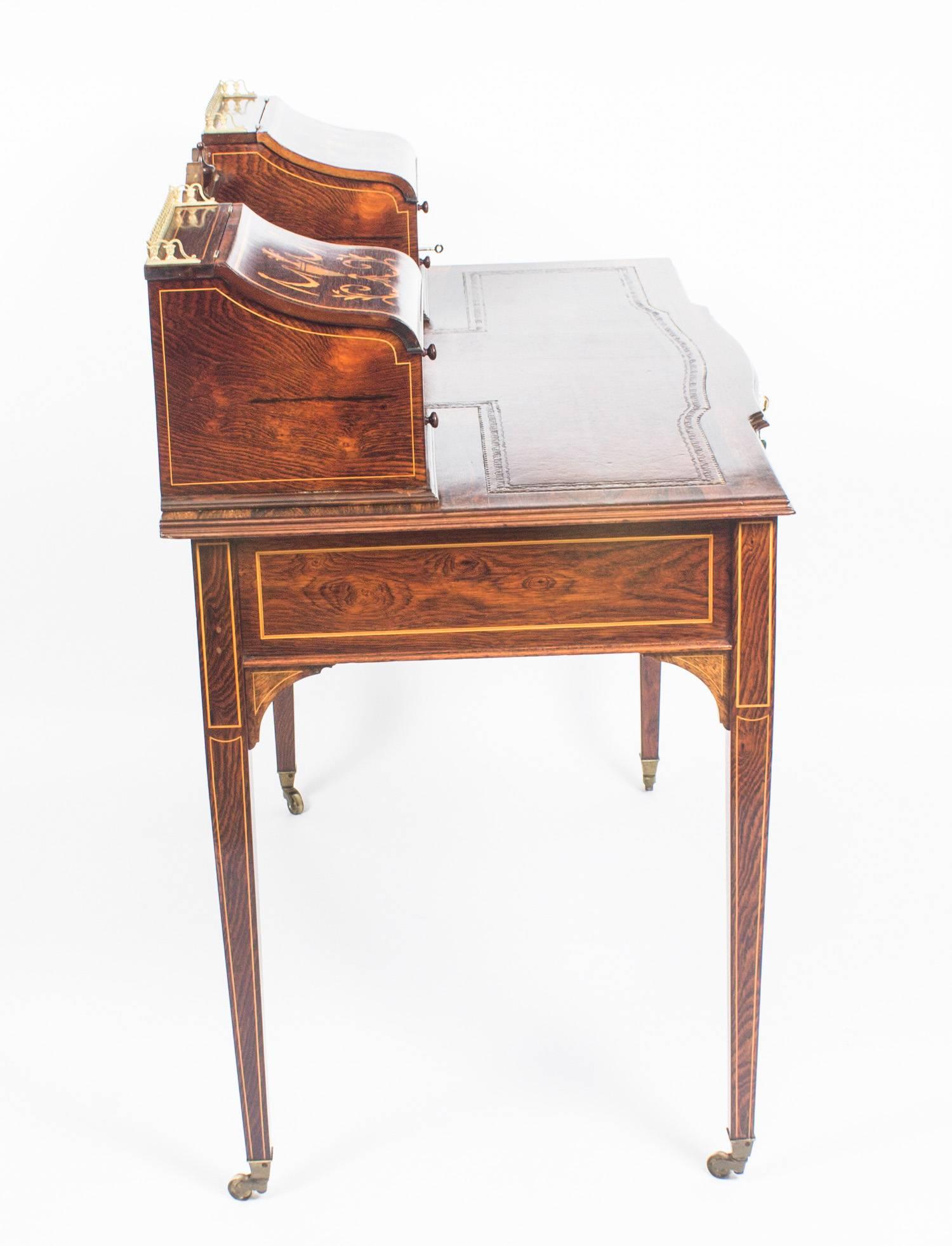 Antiker Carlton House-Schreibtisch aus Rosenholz und Intarsien, frühes 20. Jahrhundert 3