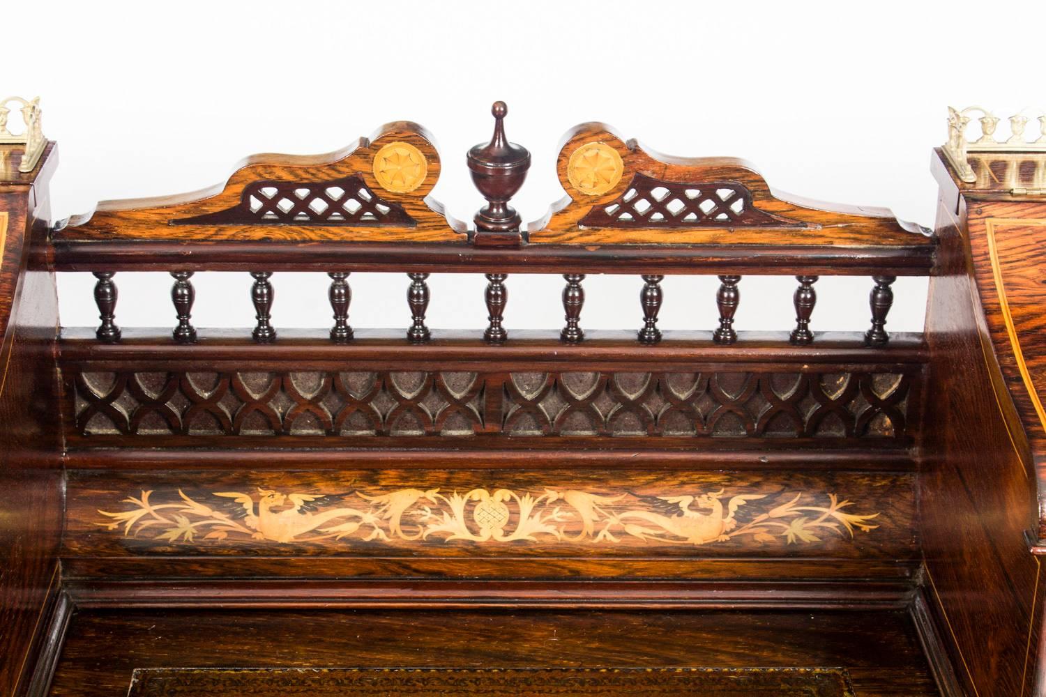 Edwardian Antique Rosewood and Marquetry Carlton House Desk, Early 20th Century