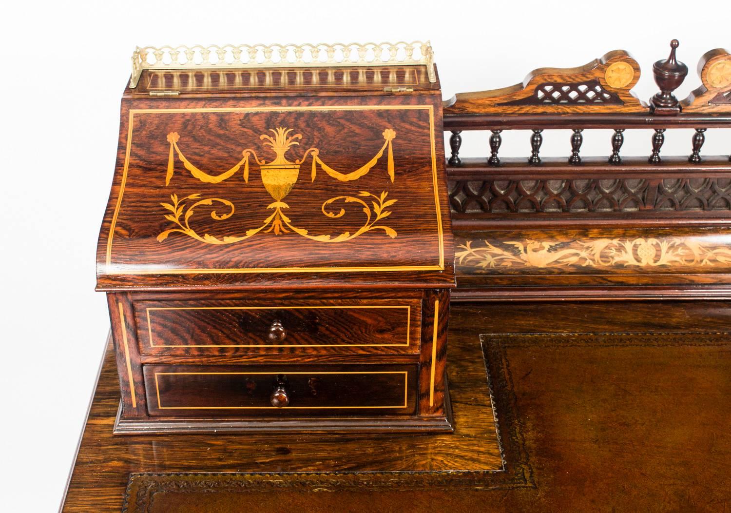 English Antique Rosewood and Marquetry Carlton House Desk, Early 20th Century
