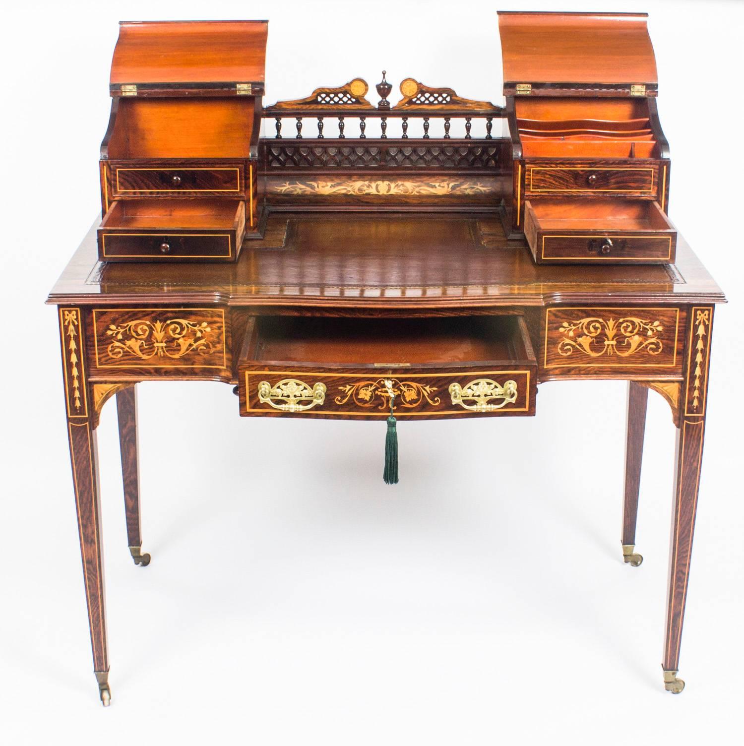 Antique Rosewood and Marquetry Carlton House Desk, Early 20th Century 1