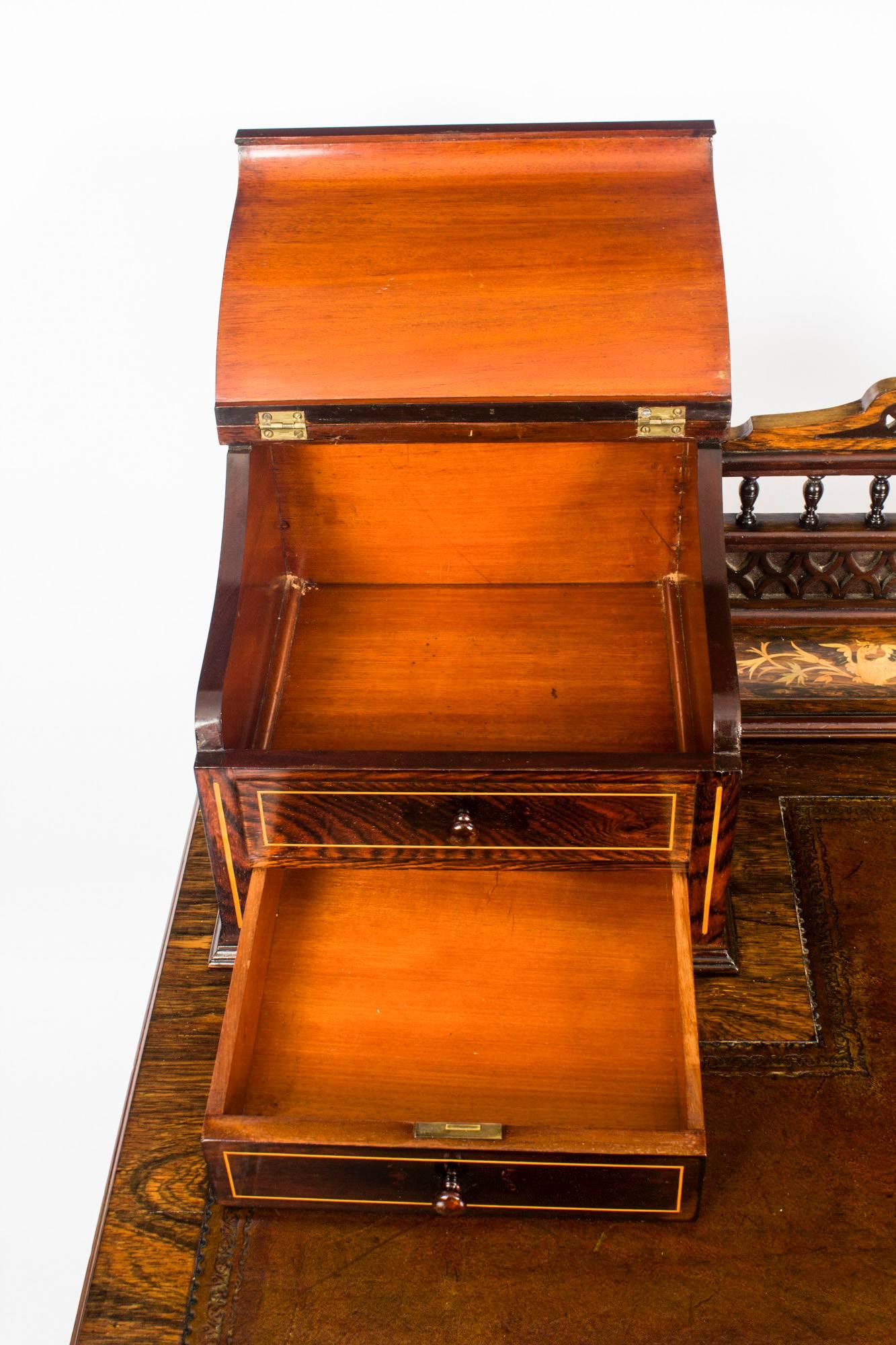 Antique Rosewood and Marquetry Carlton House Desk, Early 20th Century 2