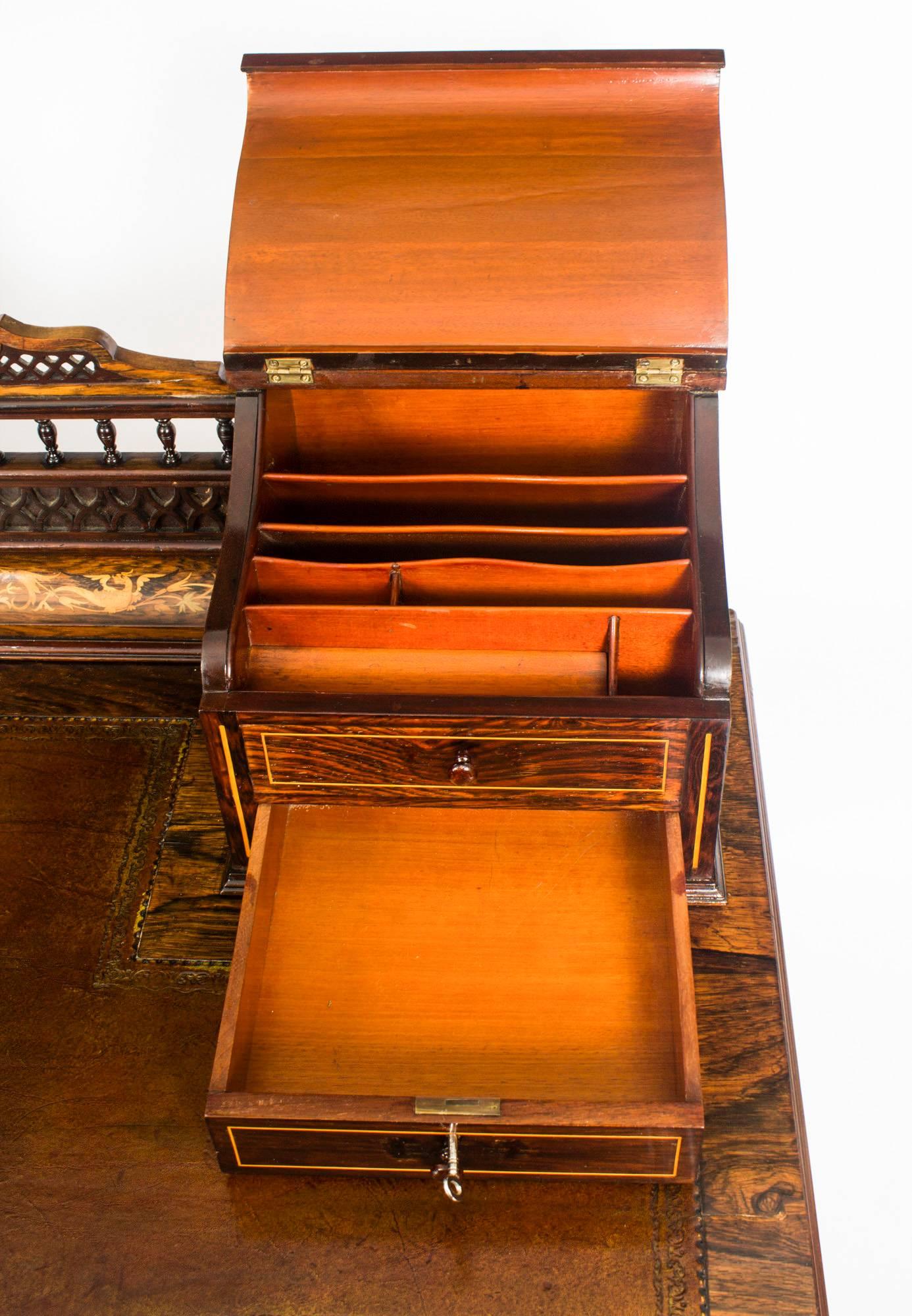 Antique Rosewood and Marquetry Carlton House Desk, Early 20th Century 3