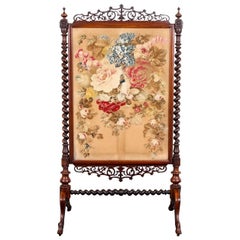 Antique Rosewood and Needlepoint Fire Screen