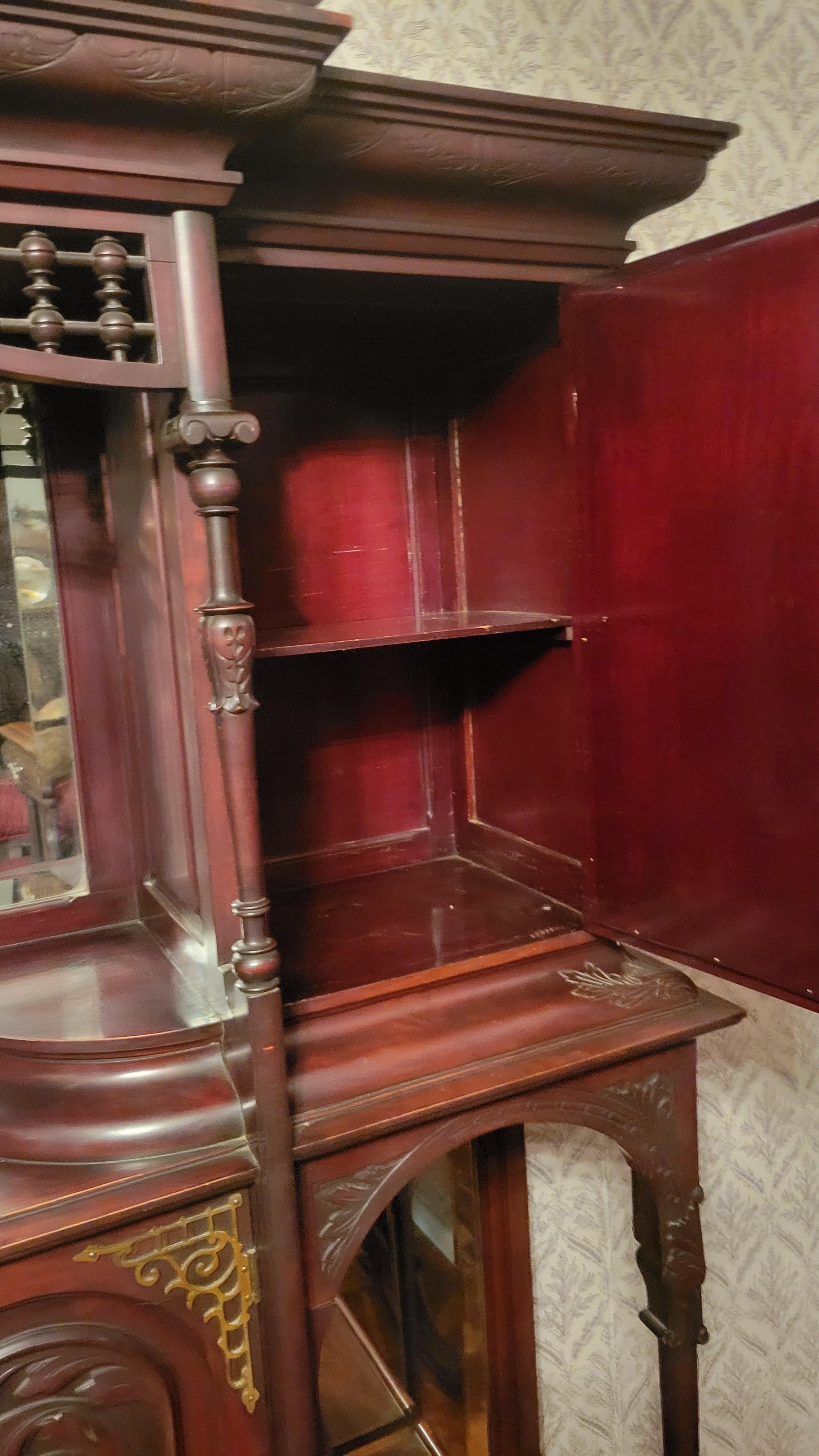 Ancienne étagère Art nouveau en bois de rose avec miroirs biseautés en vente 5