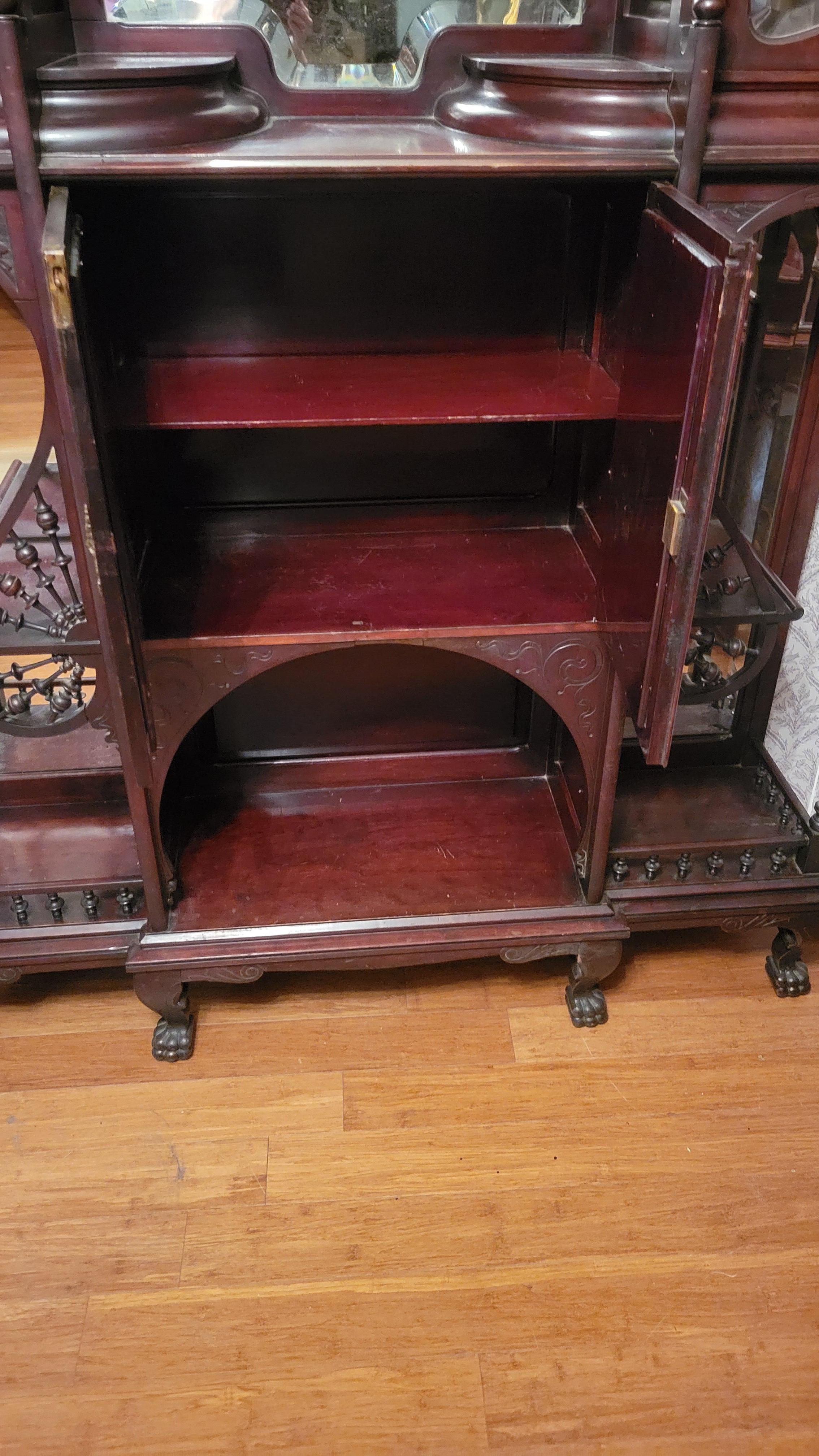 Ancienne étagère Art nouveau en bois de rose avec miroirs biseautés en vente 6
