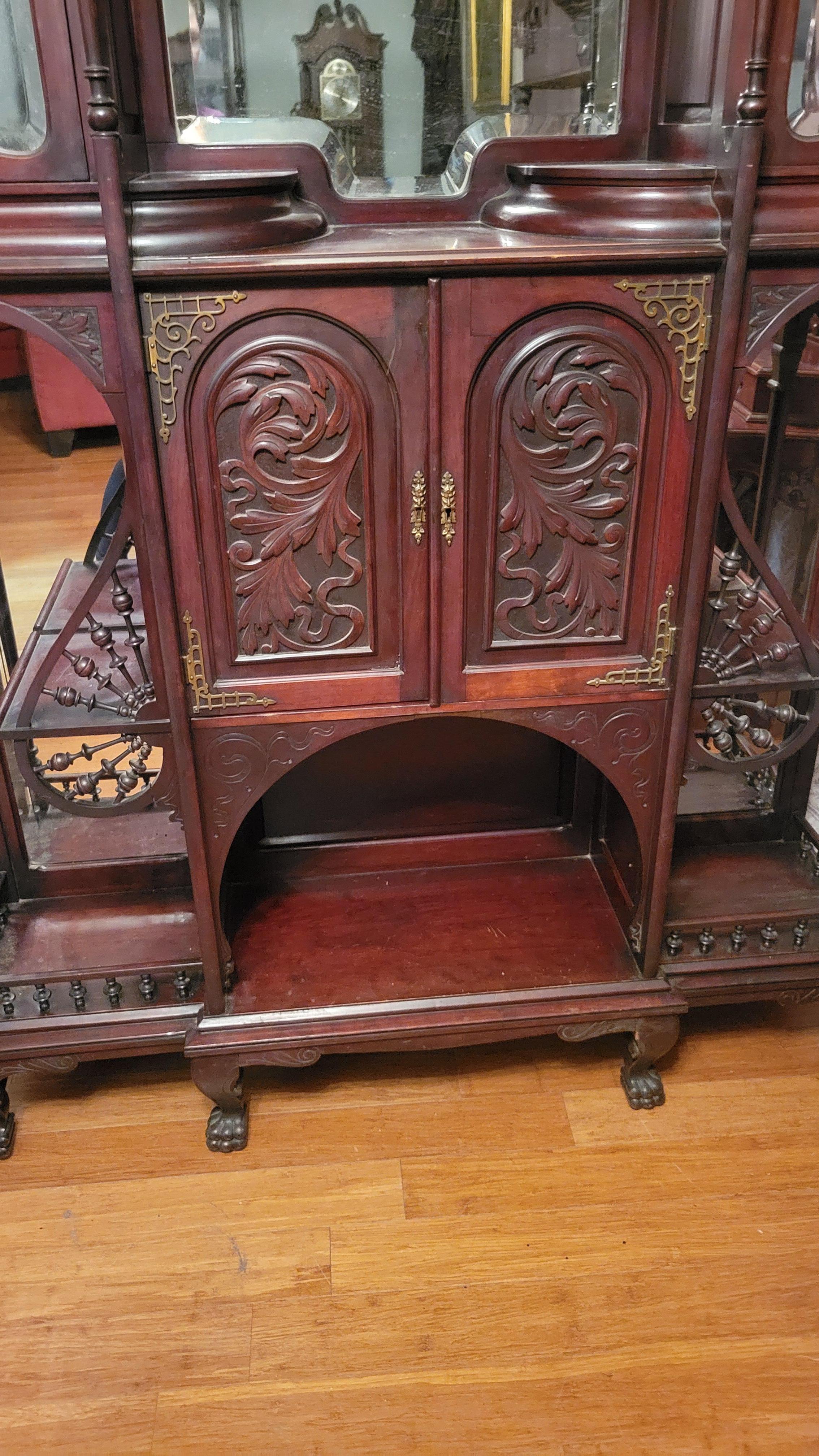 Ancienne étagère Art nouveau en bois de rose avec miroirs biseautés en vente 7