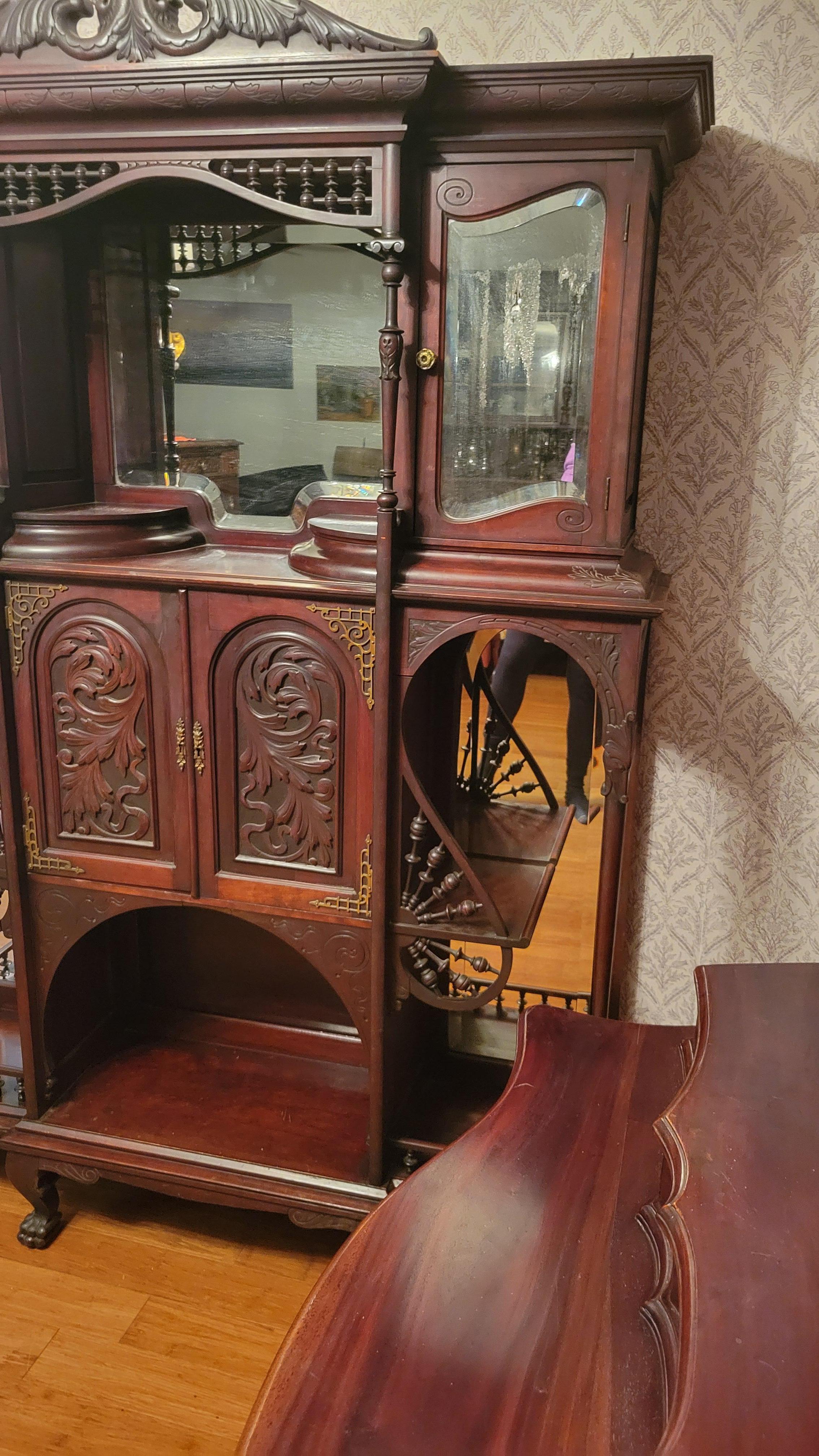 Ancienne étagère Art nouveau en bois de rose avec miroirs biseautés en vente 9