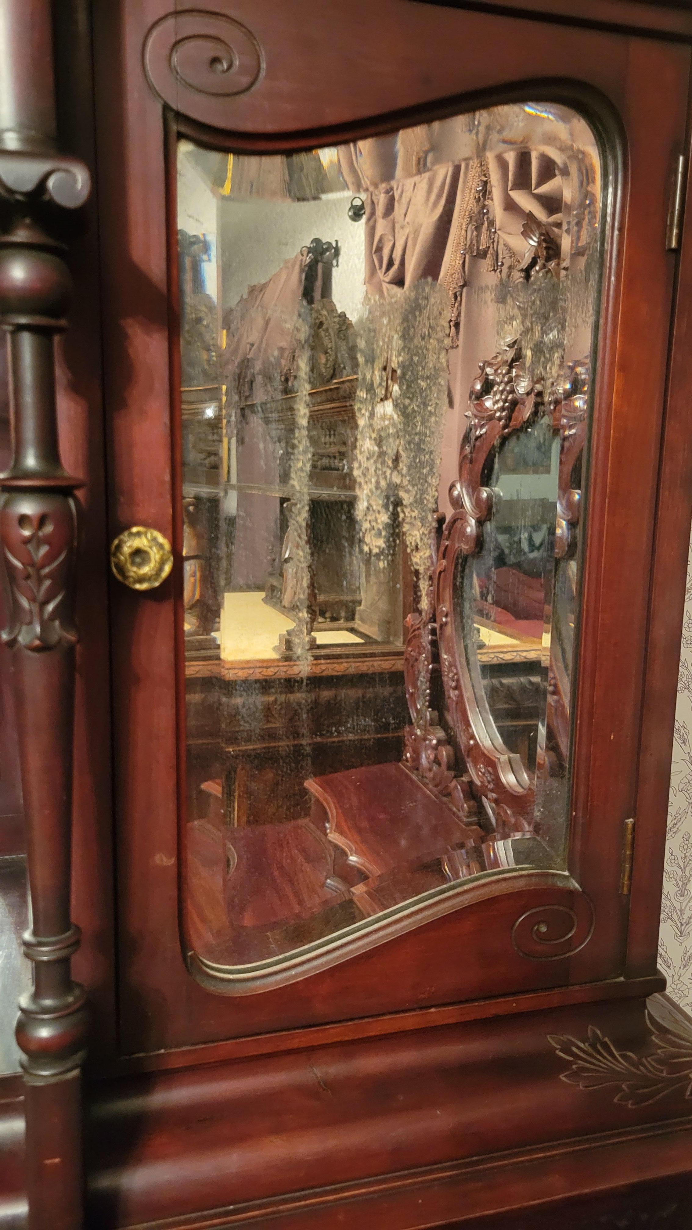 Ancienne étagère Art nouveau en bois de rose avec miroirs biseautés en vente 11