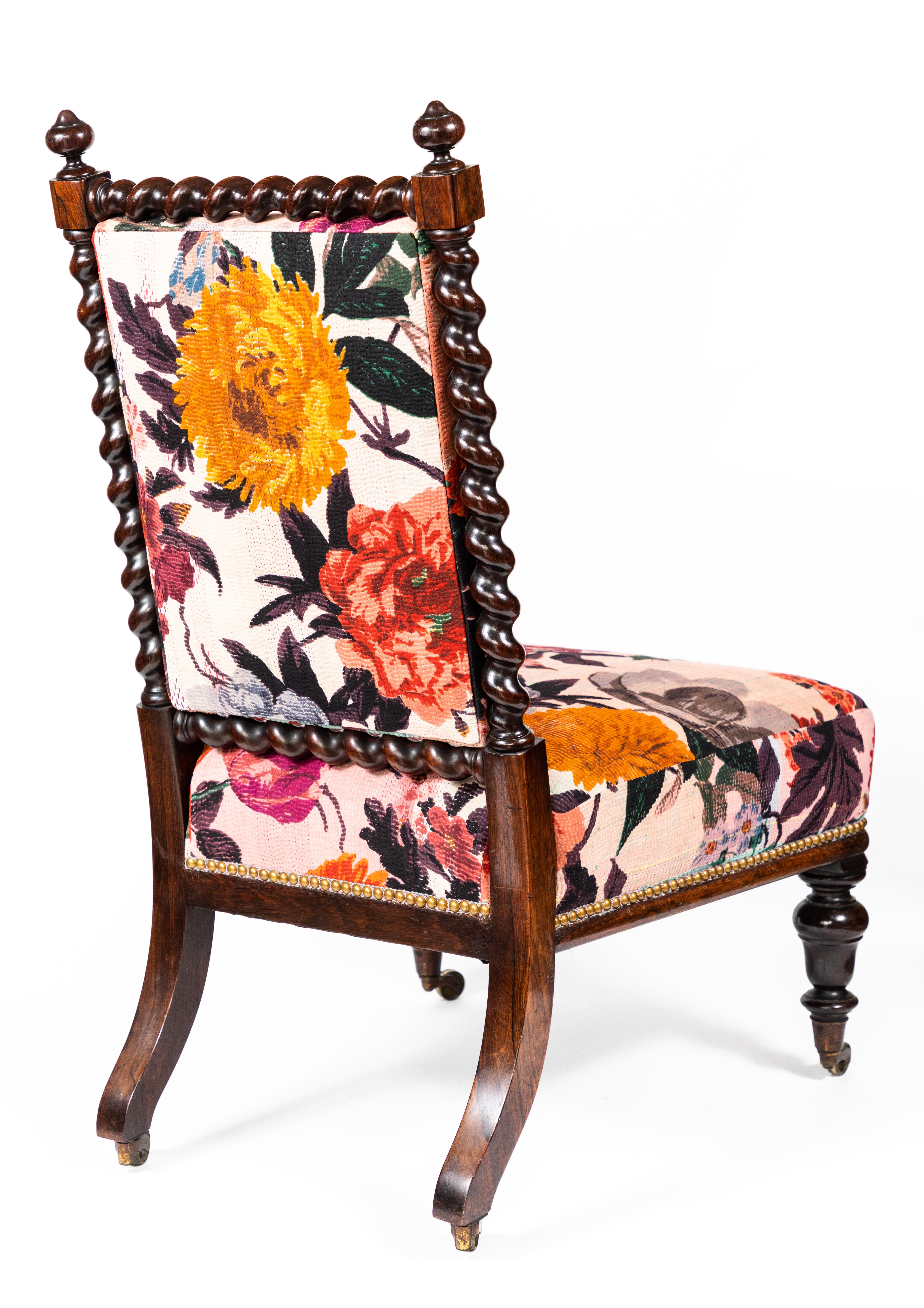 Antique Rosewood Barley Twist Slipper Chair on Casters 2