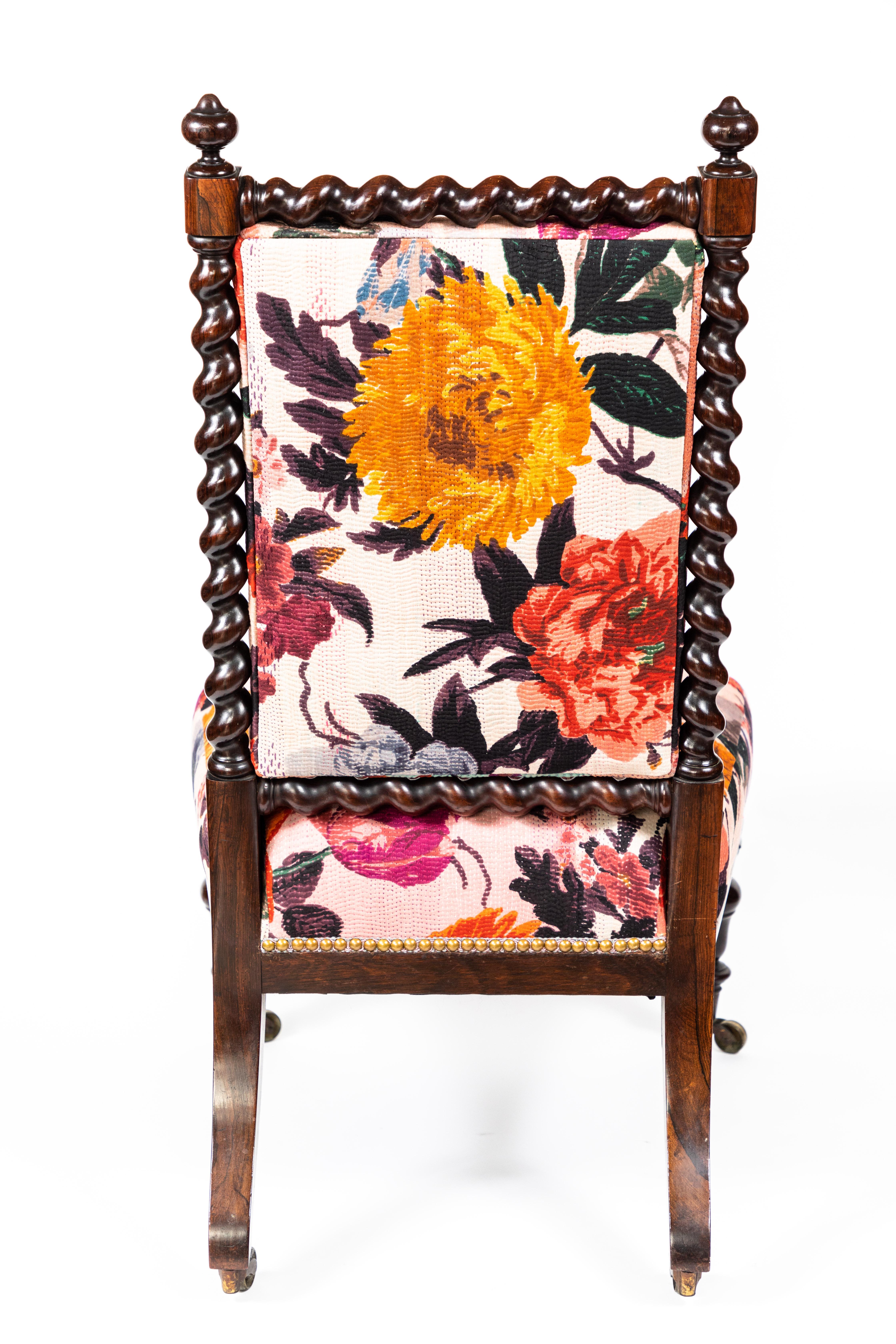 Antique Rosewood Barley Twist Slipper Chair on Casters 3