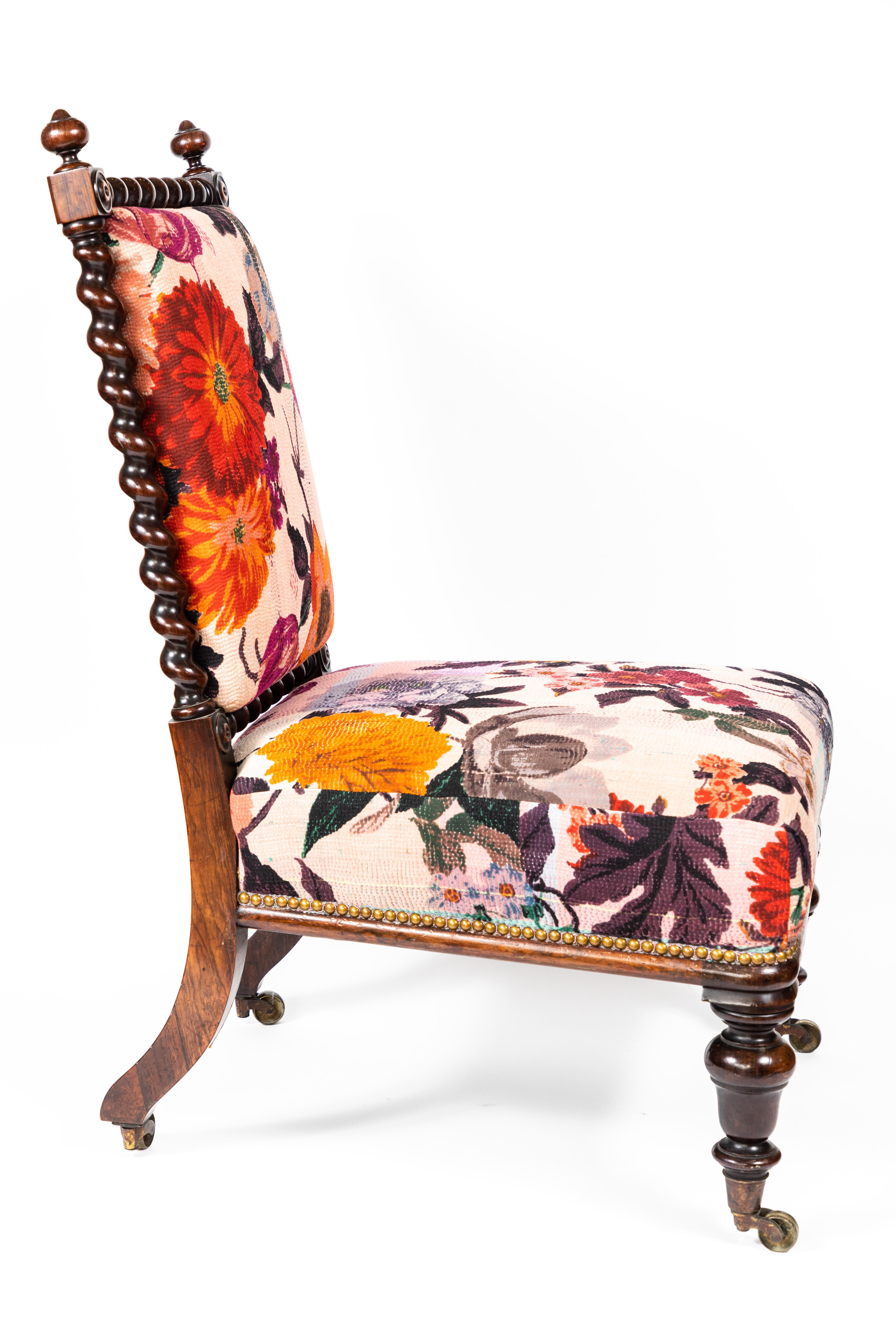 Antique Rosewood Barley Twist Slipper Chair on Casters 1