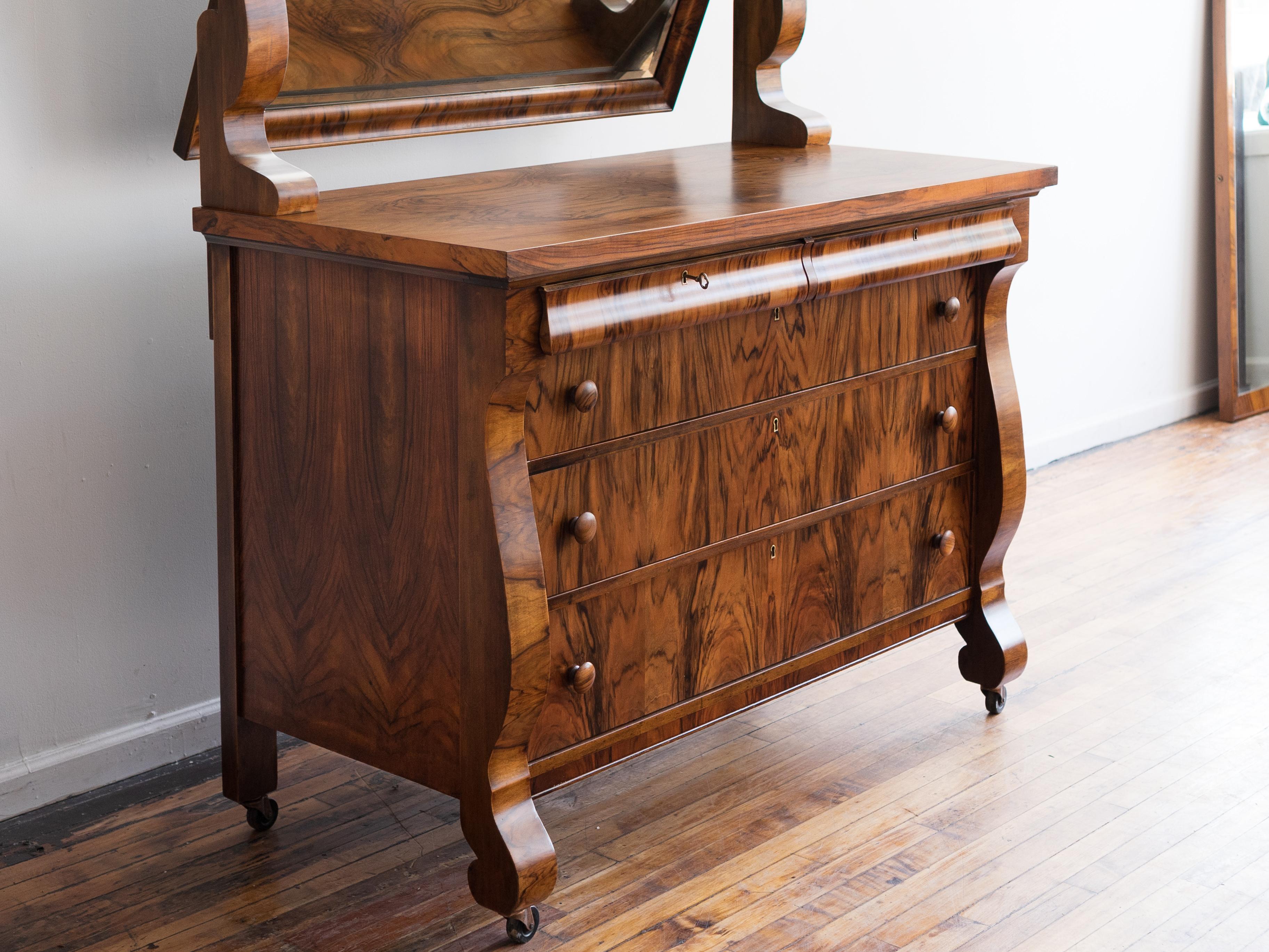 Antique Rosewood Biedermeier Chest of Drawers with Vanity Mirror 5