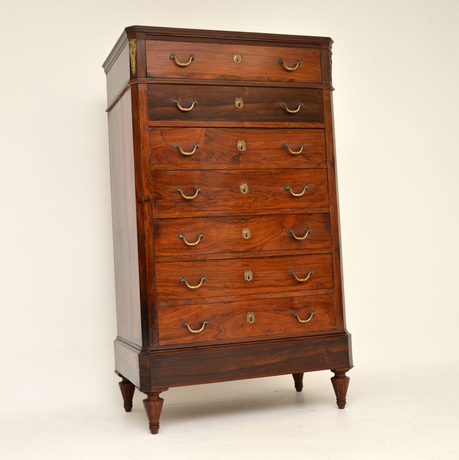 This antique Rosewood secretaire chest of drawers is extremely high quality and has nice slim proportions.

It’s either Swedish or Danish Biedermeier and dates from circa 1800s-1820s period.

The grain and pattern of the rosewood is fabulous and