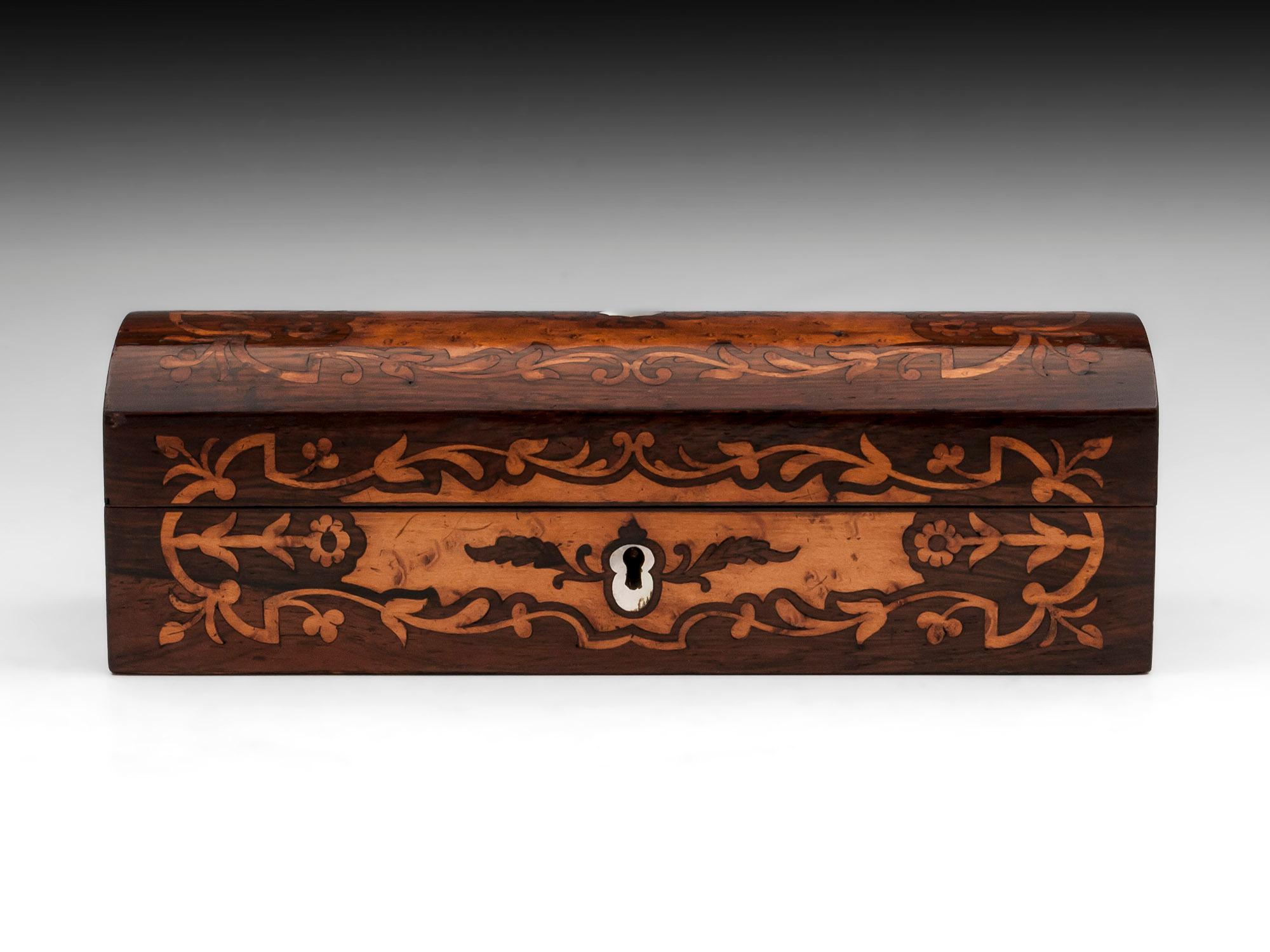 British Antique Rosewood Birdseye Maple Jewelry Box For Sale