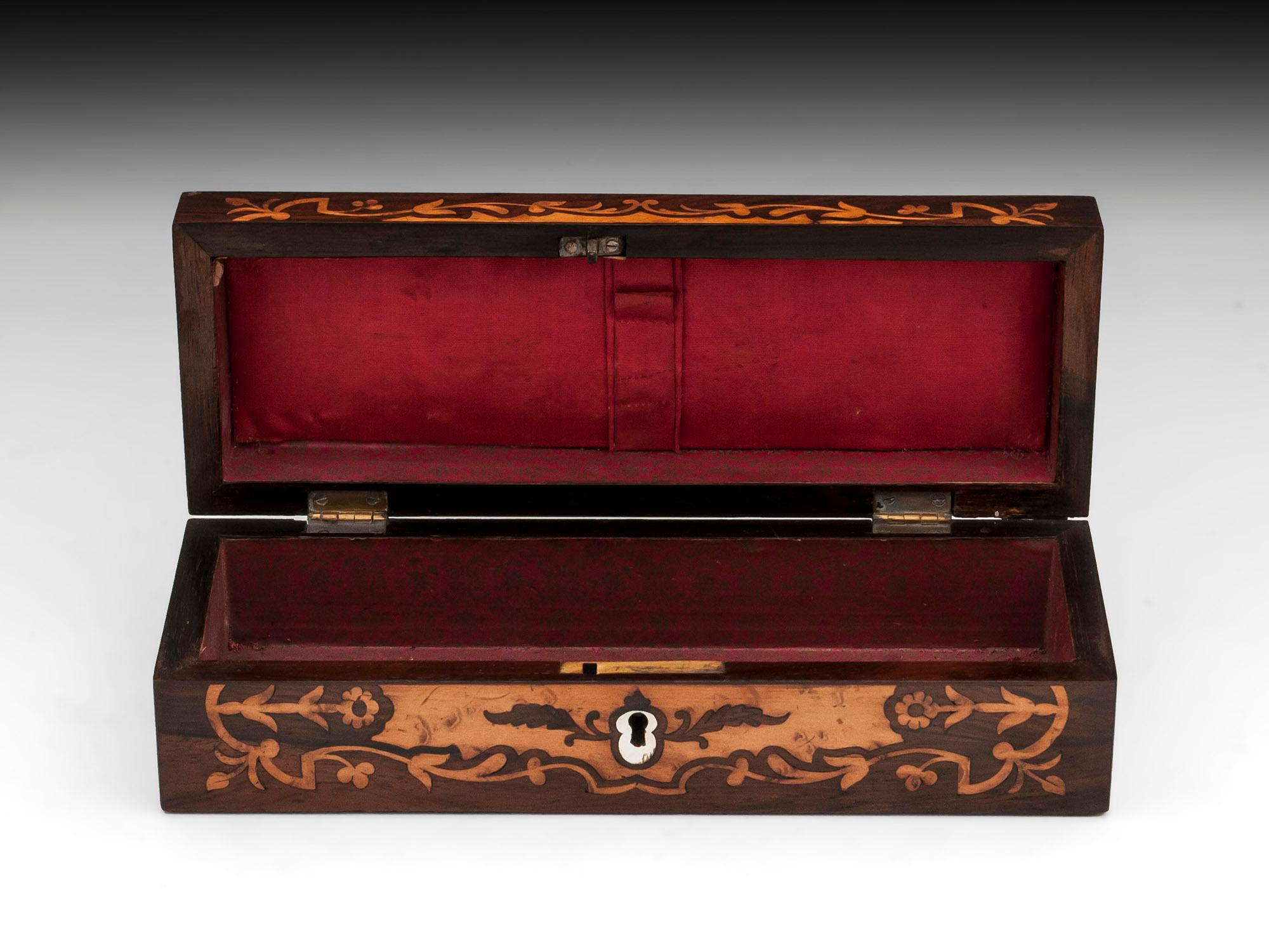 Antique Rosewood Birdseye Maple Jewelry Box For Sale 1