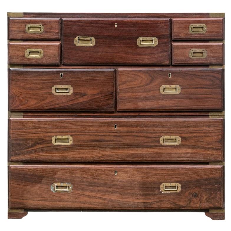 Antique Rosewood Campaign Secretary Chest for Restoration For Sale