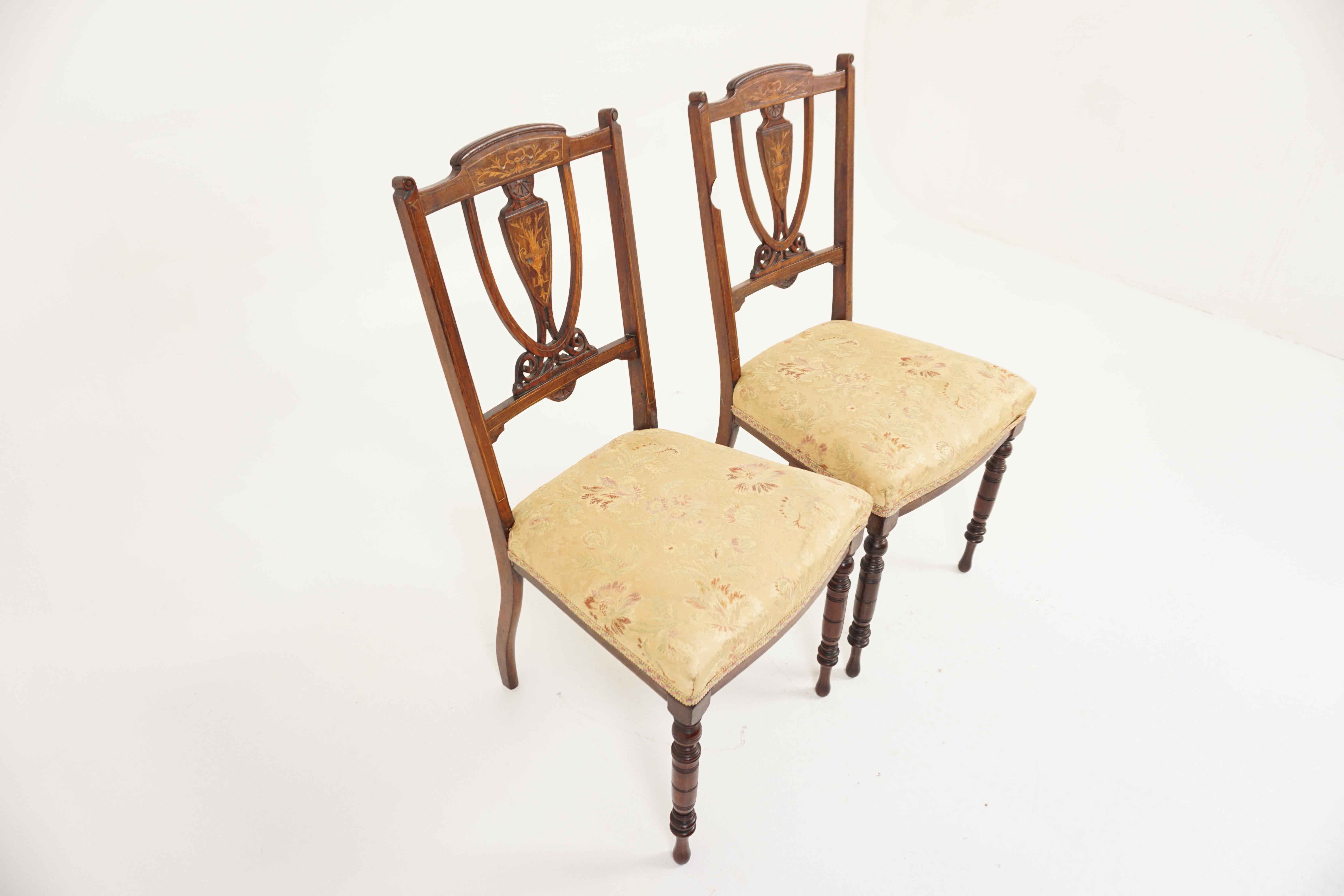 Sheraton Antique Rosewood Chairs, Pair of Marquetry Side Chairs, Scotland 1900, H1120