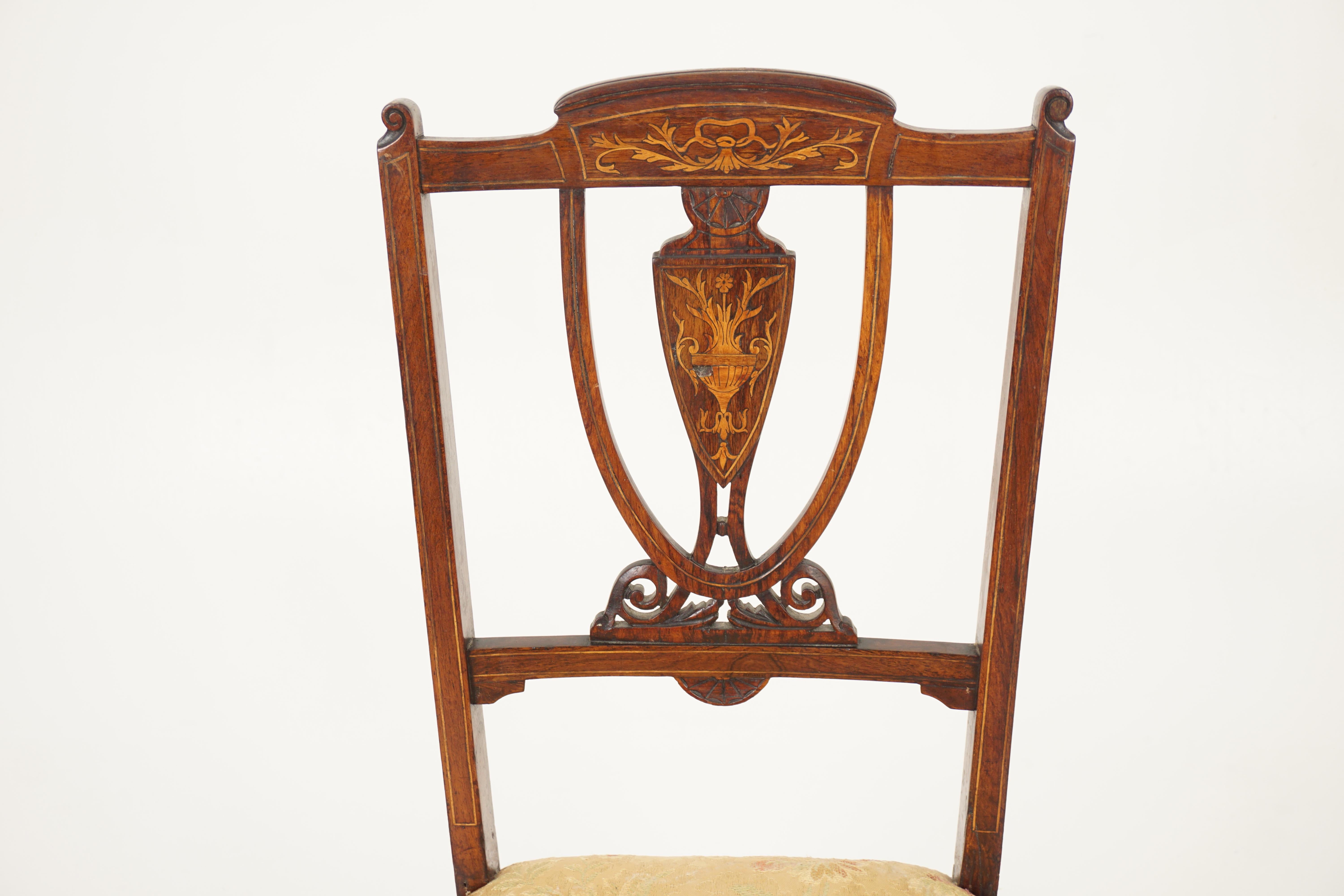 Scottish Antique Rosewood Chairs, Pair of Marquetry Side Chairs, Scotland 1900, H1120