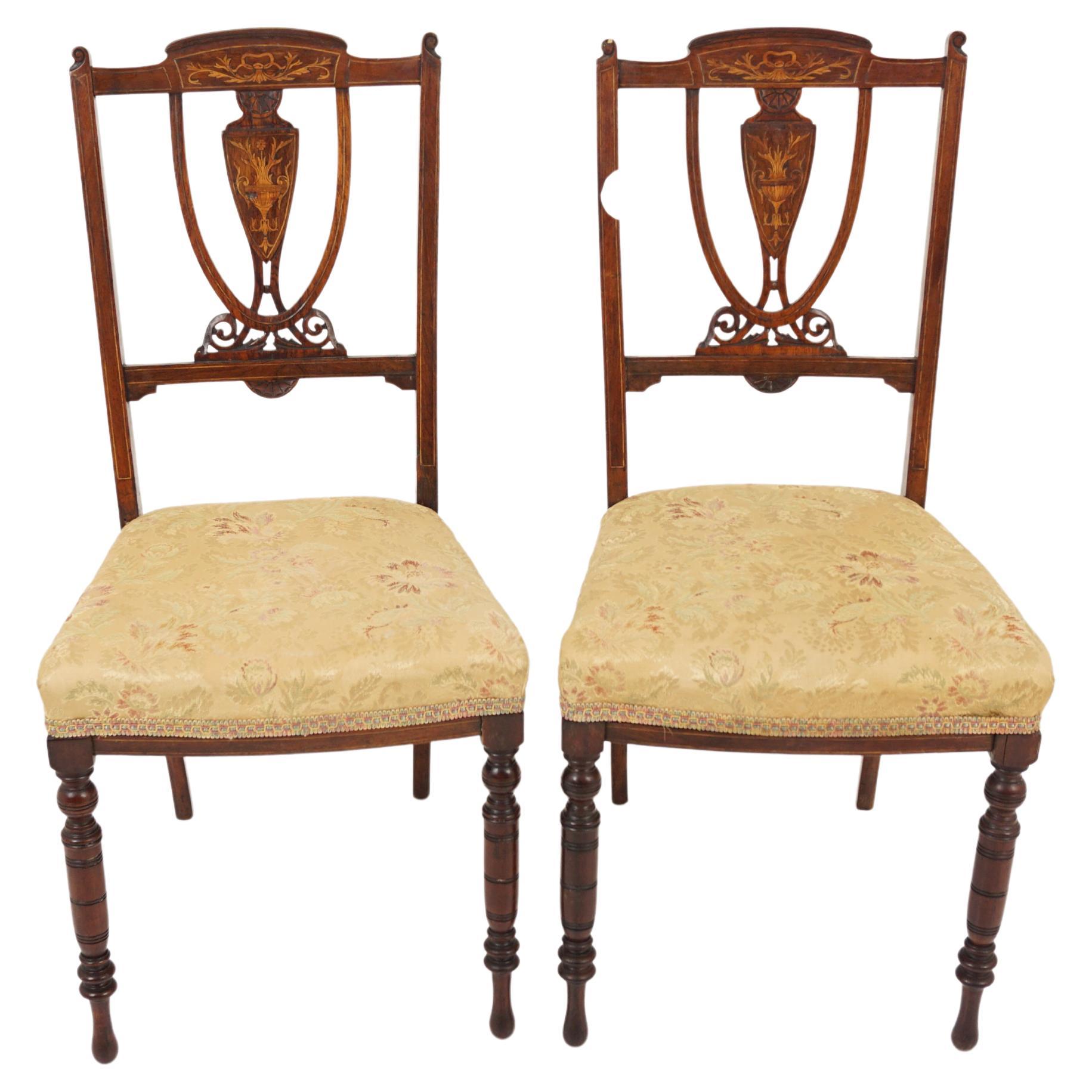 Antique Rosewood Chairs, Pair of Marquetry Side Chairs, Scotland 1900, H1120